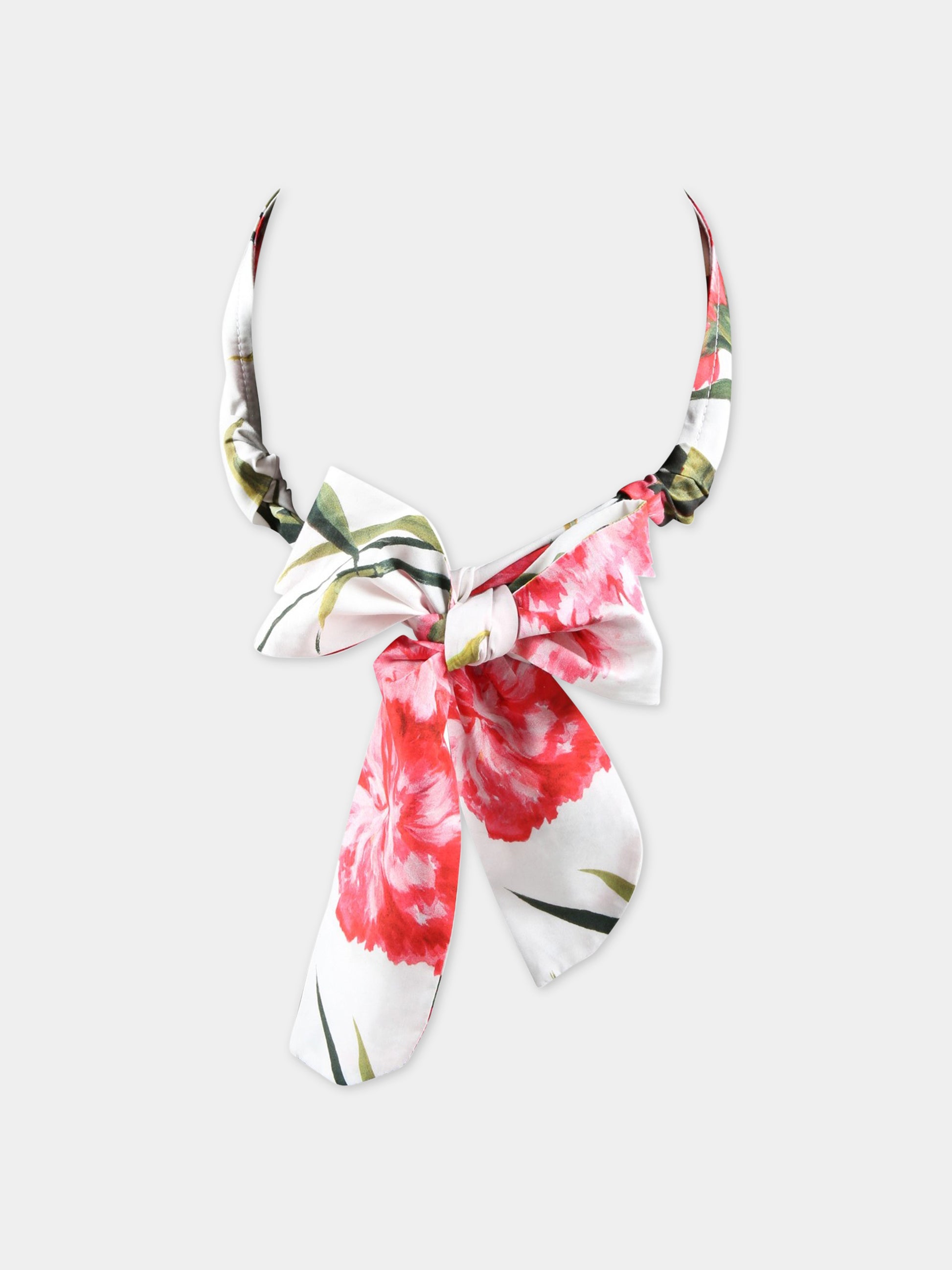 Fascia bianca per capelli per bambina con garofani rosa,Dolce & Gabbana Kids,LB3L26 HS5O0 HA3VL