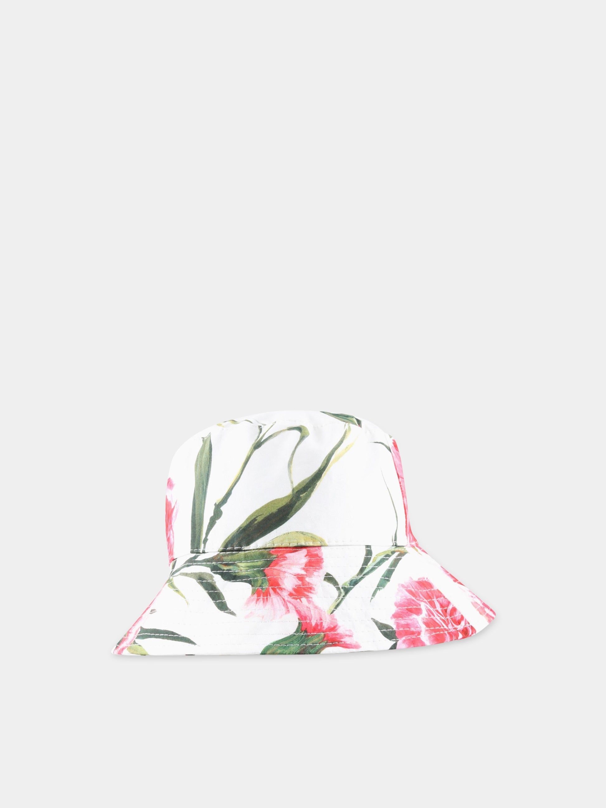 Cloche bianca per bambina con garofani rosa,Dolce & Gabbana Kids,LB5H25 HS5O0 HA3VL
