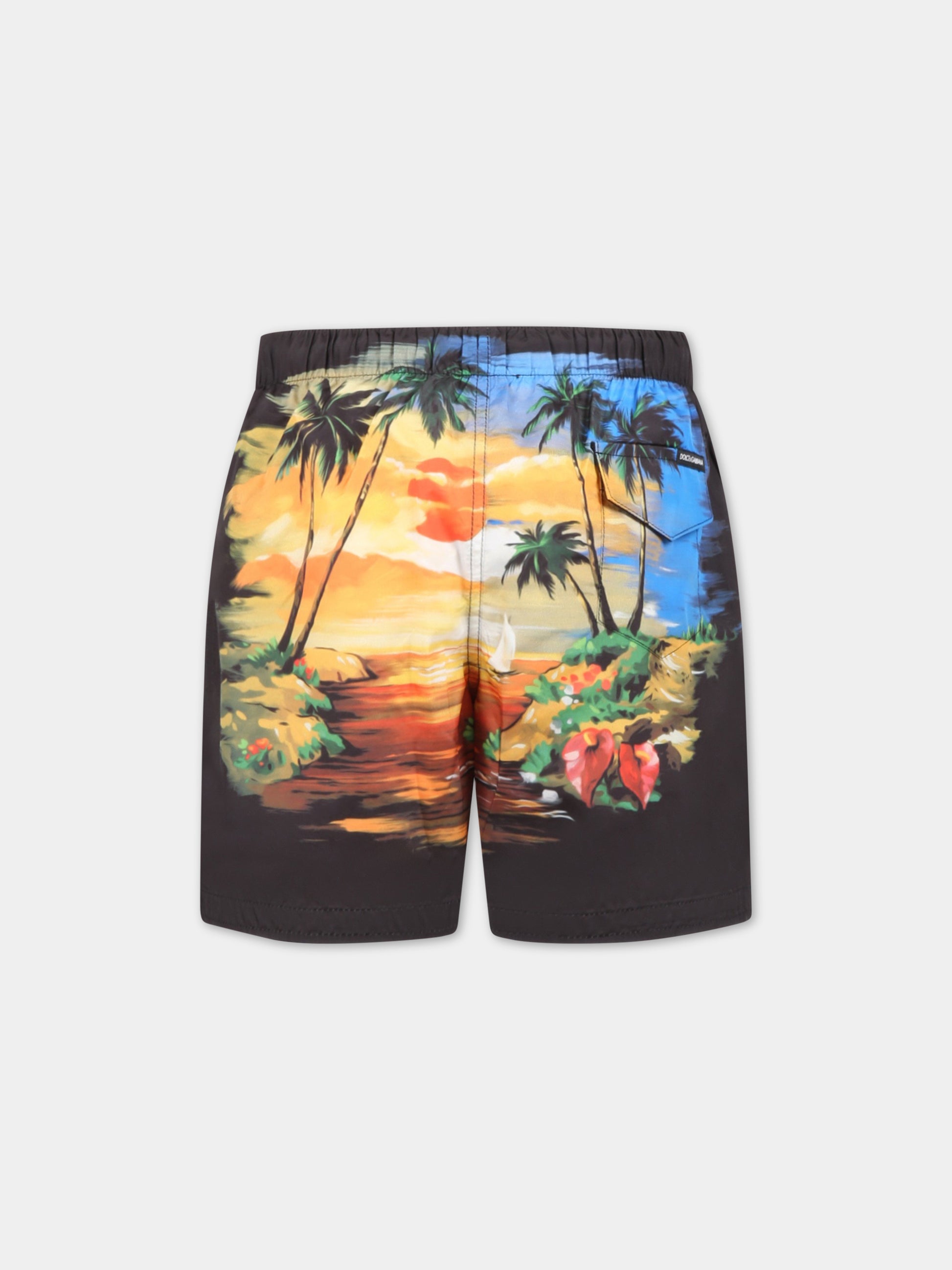 Boxer multicolor da mare per bambino con logo bianco,Dolce & Gabbana Kids,L4J818 G7H2T HH4JK