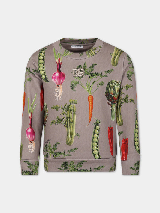 Felpa grigia per bambino con stampa iconica e logo,Dolce & Gabbana Kids,L4JW0K G7I2E S9000