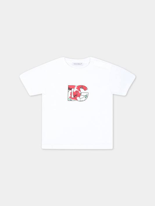 T-shirt bianca per neonata con logo,Dolce & Gabbana Kids,L2JTJT G7G8A HA3VN