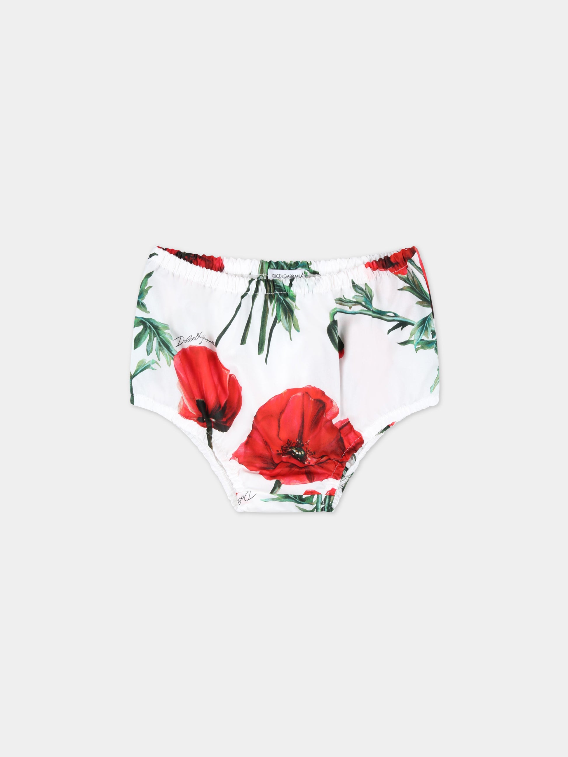 Vestito bianco per neonata con papaveri rossi,Dolce & Gabbana Kids,L23DI7 HS5O1 HA3VN