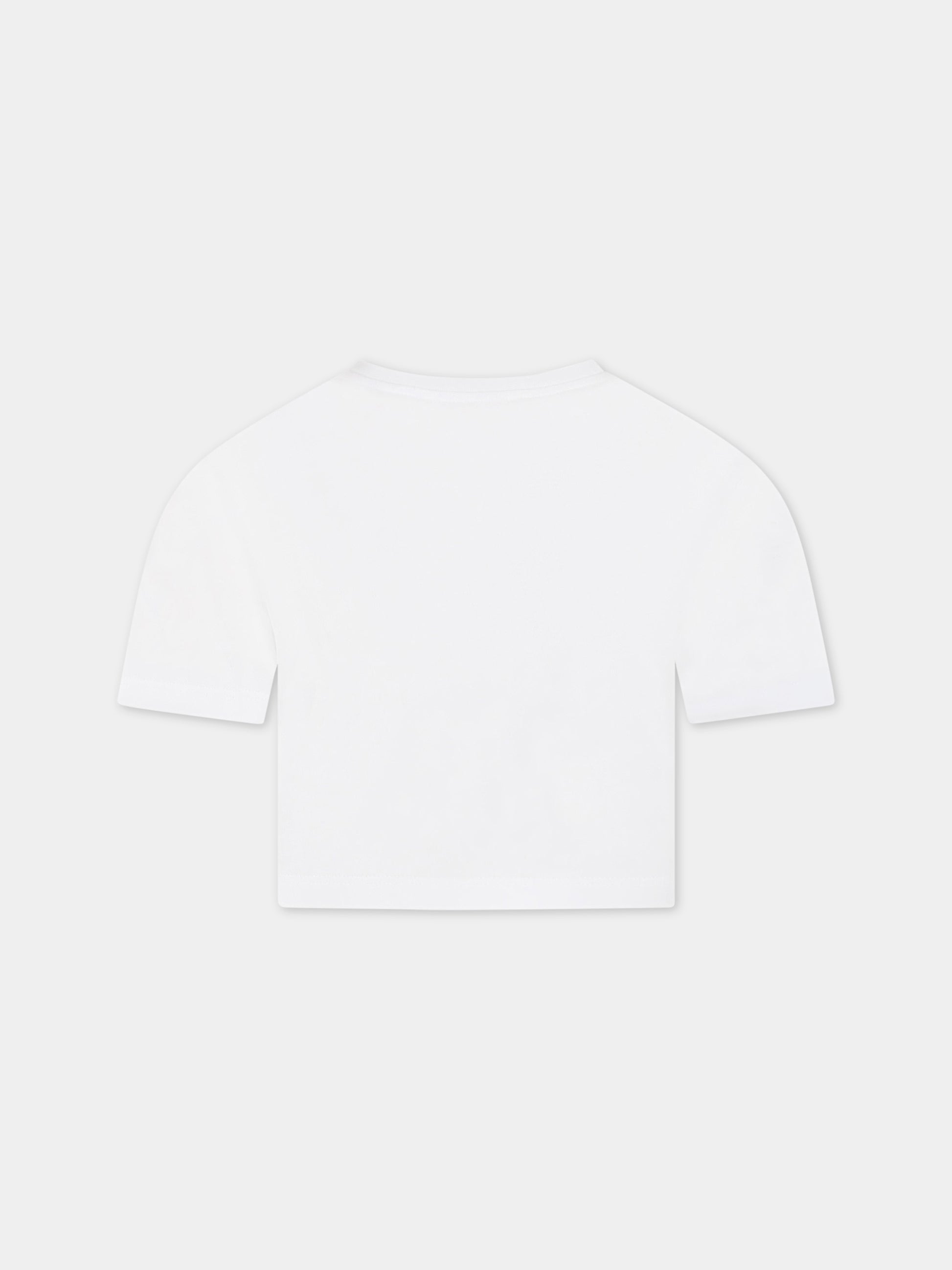 T-shirt bianca per bambina con logo e papaveri,Dolce & Gabbana Kids,L5JTHY G7G9M W0800