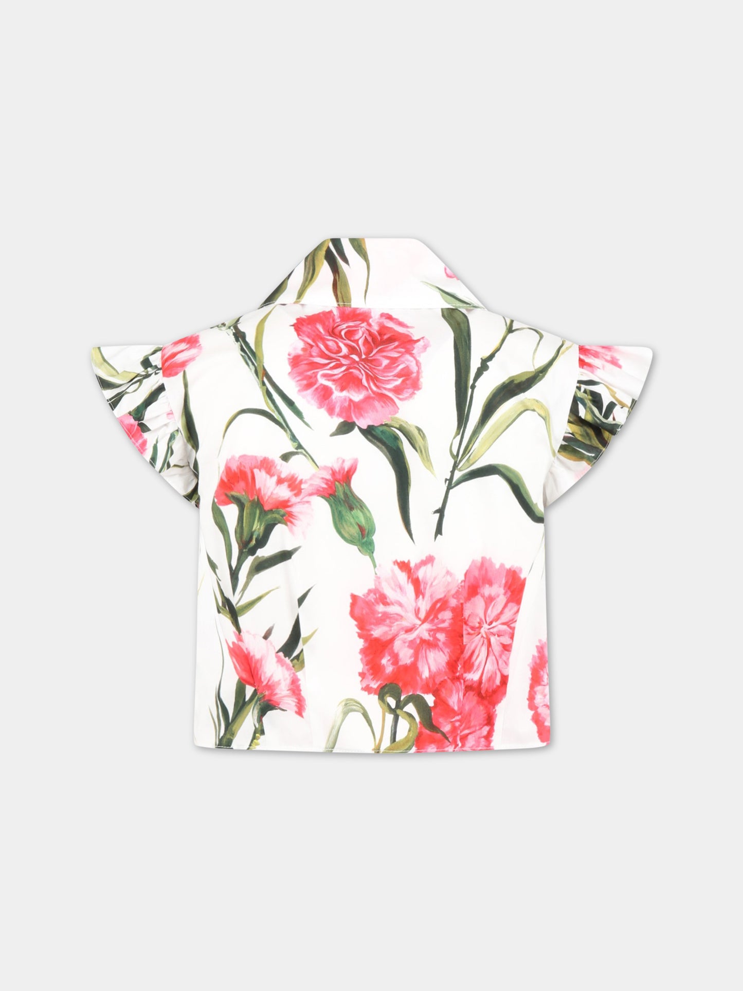 Camicia bianca per bambina con garofani rosa,Dolce & Gabbana Kids,L55S74 HS5O0 HA3VL