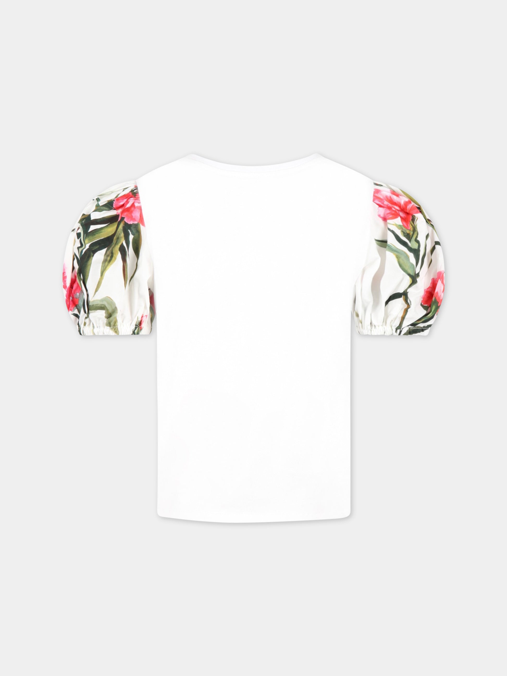 T-shirt bianca per bambina con garofani rosa,Dolce & Gabbana Kids,L5JTKJ G7G8H HA3VL