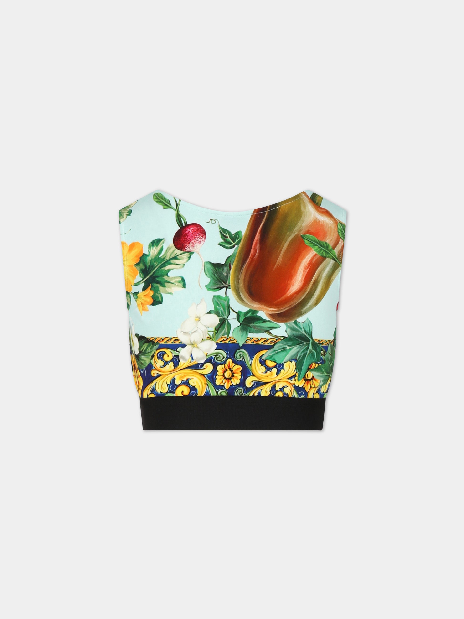 Top multicolor per bambina con stampa iconica e logo,Dolce & Gabbana Kids,L5JN73 G7I0R HC4NJ