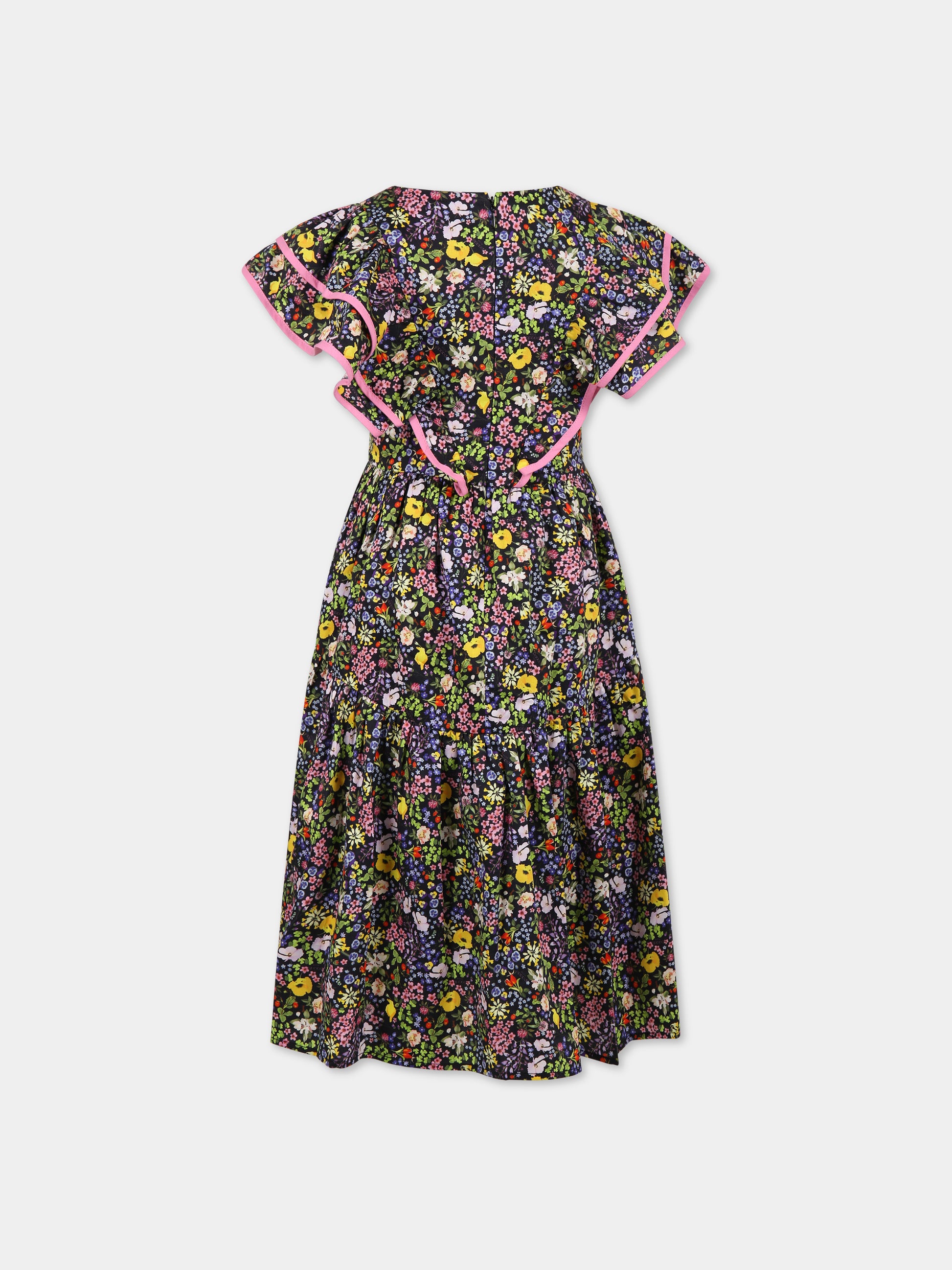 Vestito multicolor per bambina con stampa floreale e logo,Paade Mode,232501028