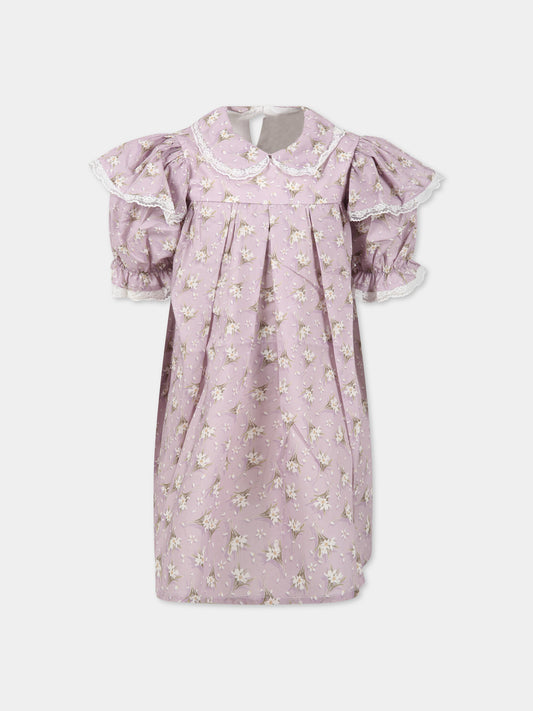 Vestito viola per bambina con stampa floreale,Paade Mode,232504120
