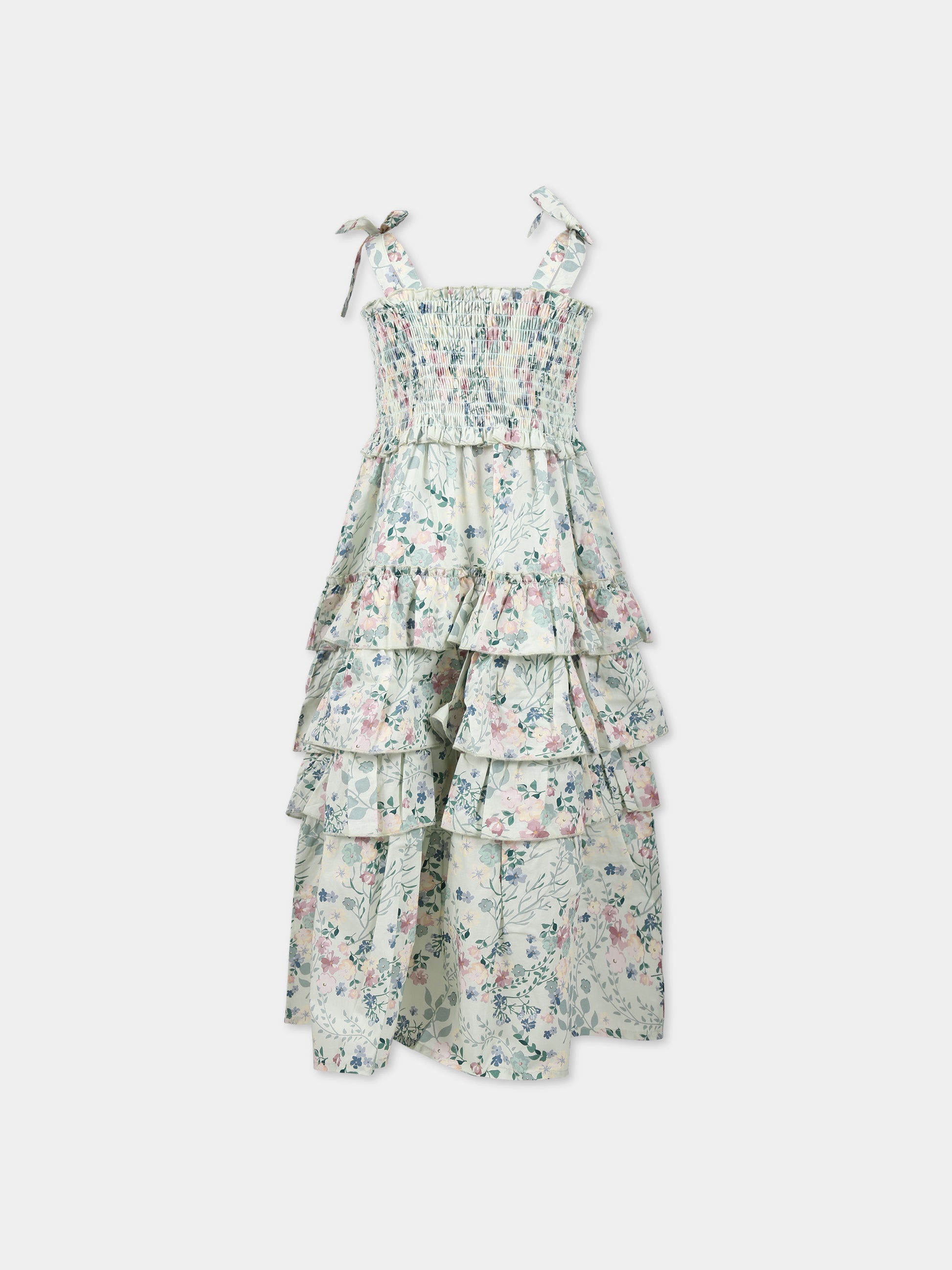 Vestito verde per bambina con stampa floreale,Coco Au Lait,14COCO1052