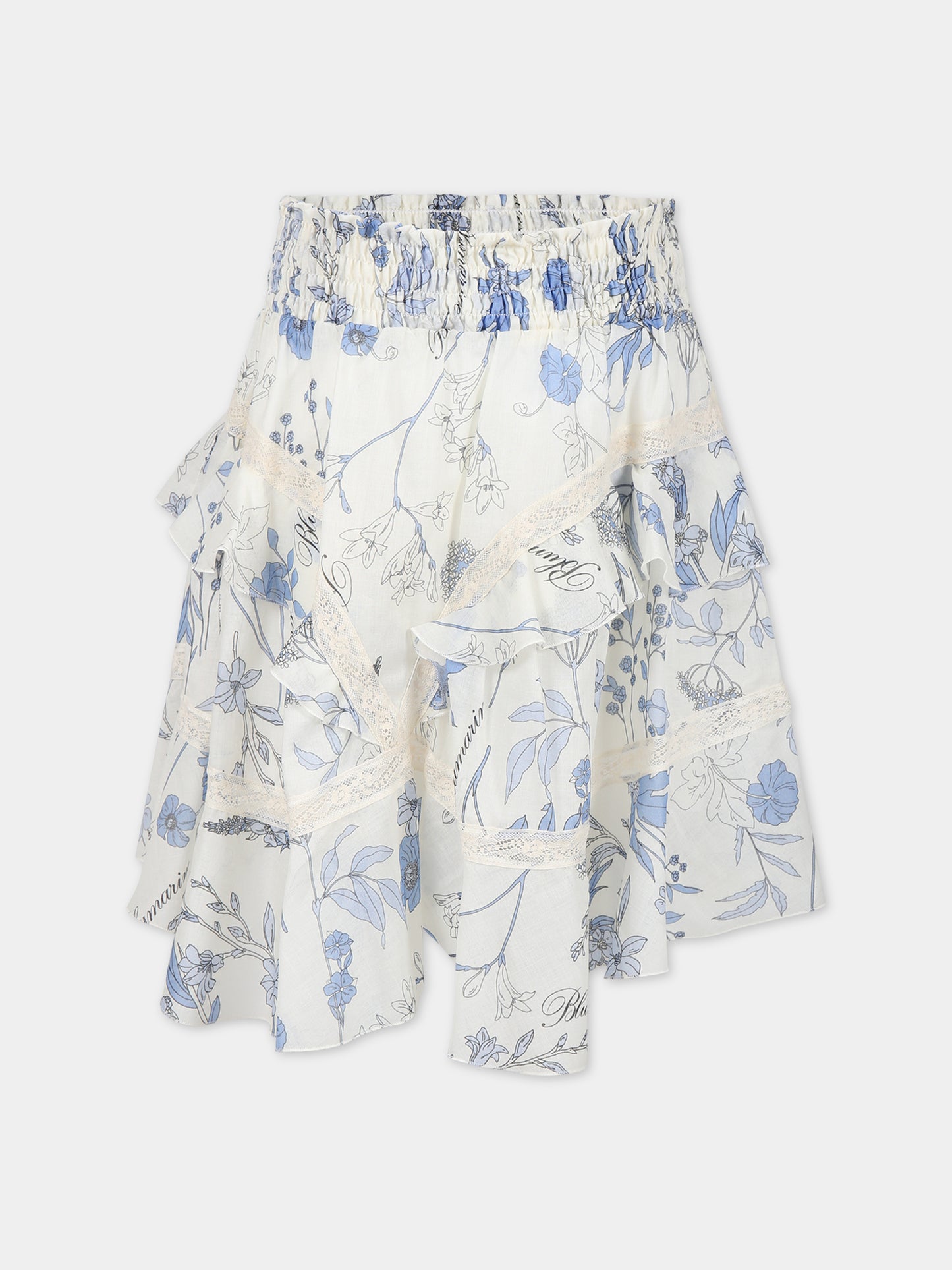 Gonna bianca per bambina con stampa floreale e logo,Blumarine Baby,IA3061T2523 Q9210