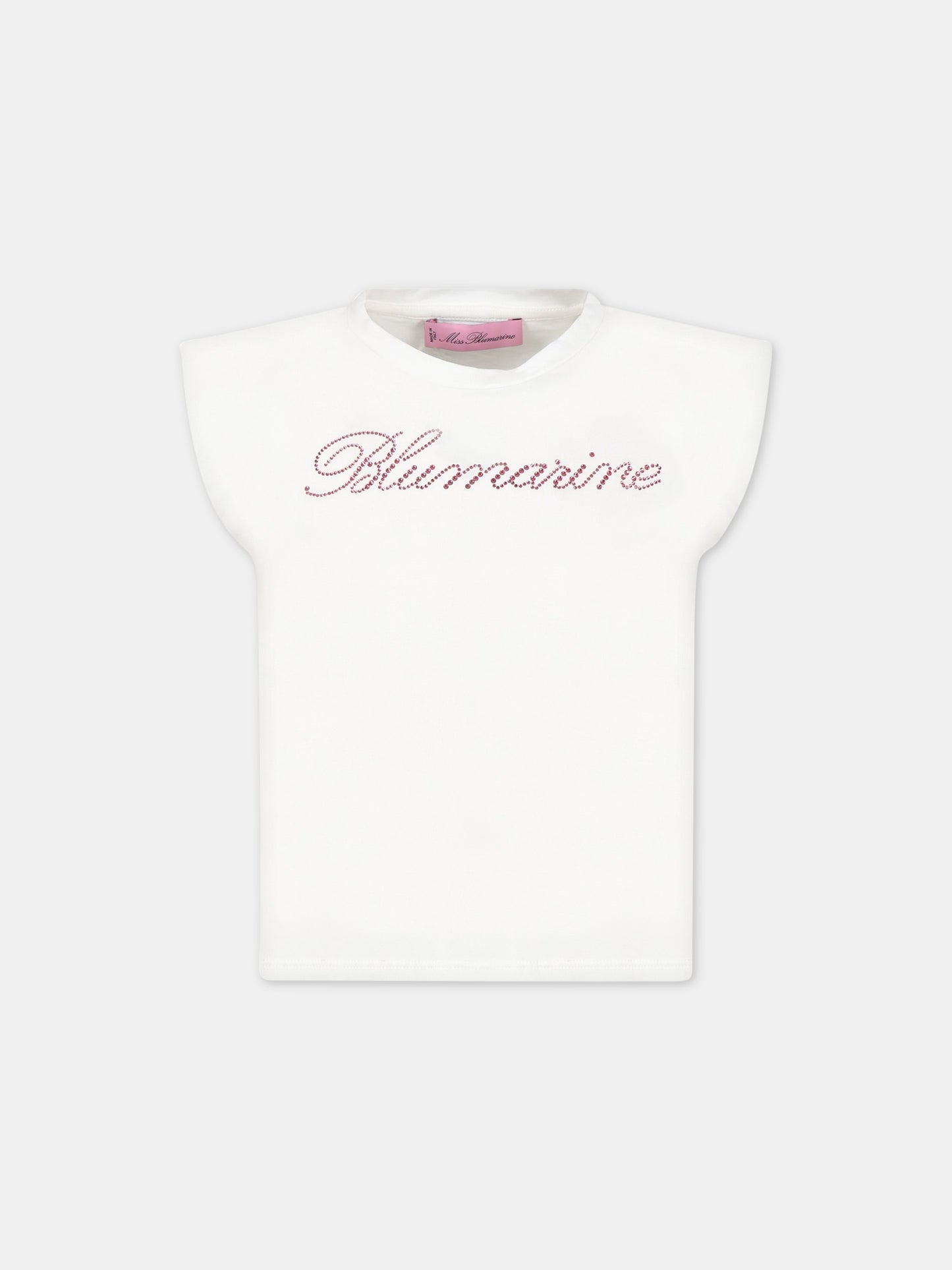 T-shirt bianca per bambina con logo,Blumarine Baby,IA3062J5003 C3273