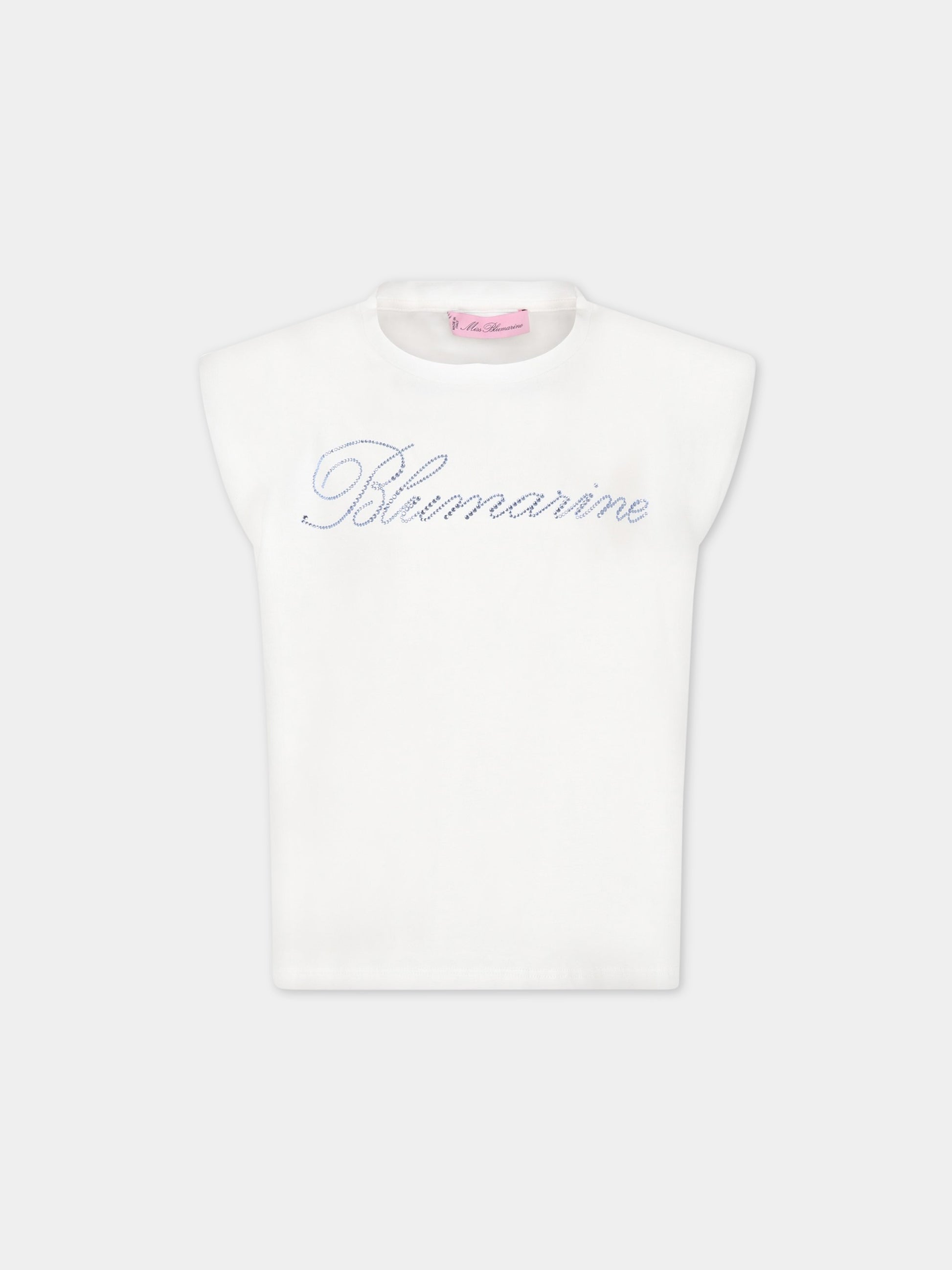 T-shirt bianca per bambina con logo,Blumarine Baby,IA3062J5003 Q9305