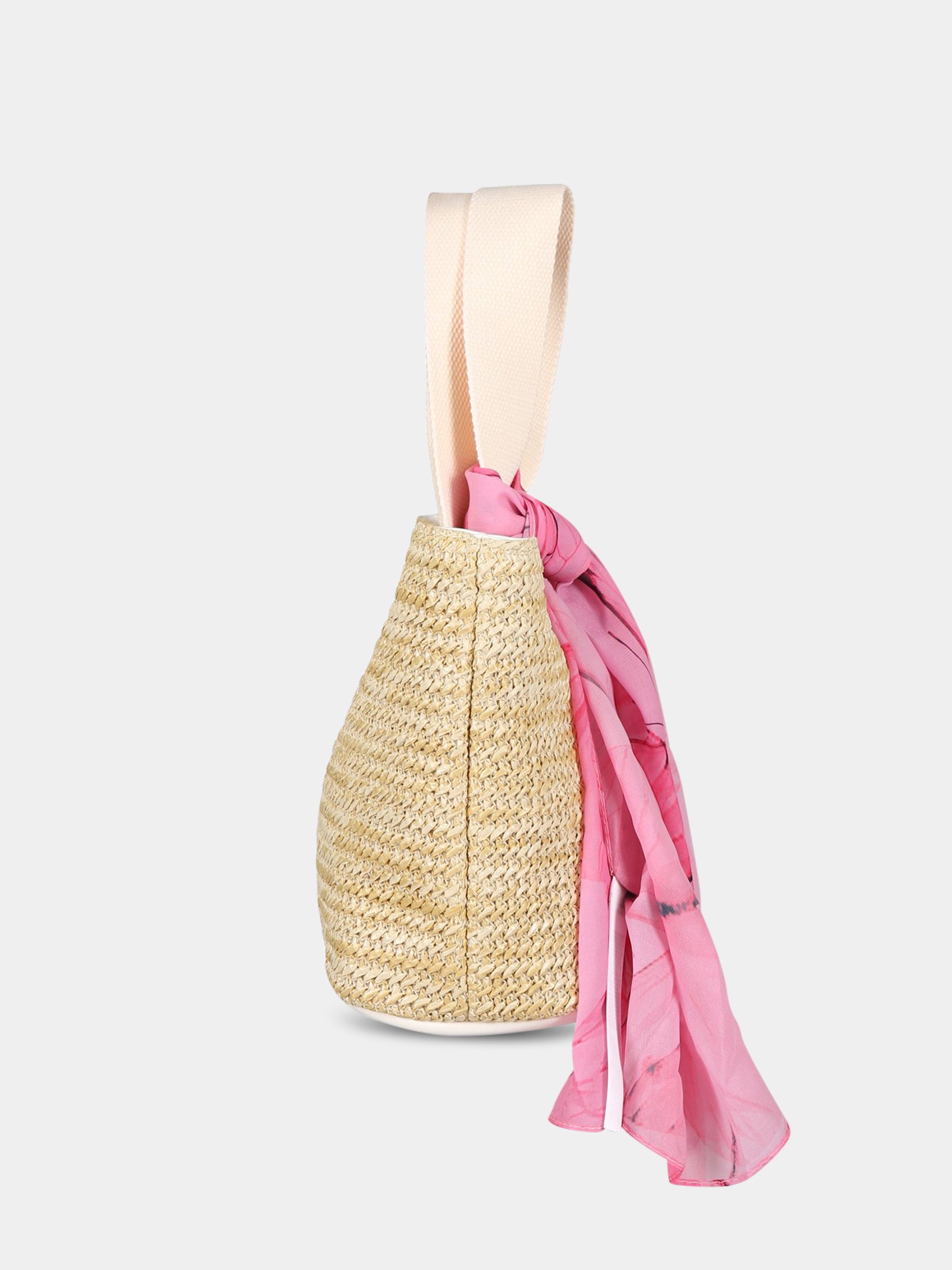 Borsa beige per bambina con logo fucsia,Blumarine Baby,IA3080T0300 C3269