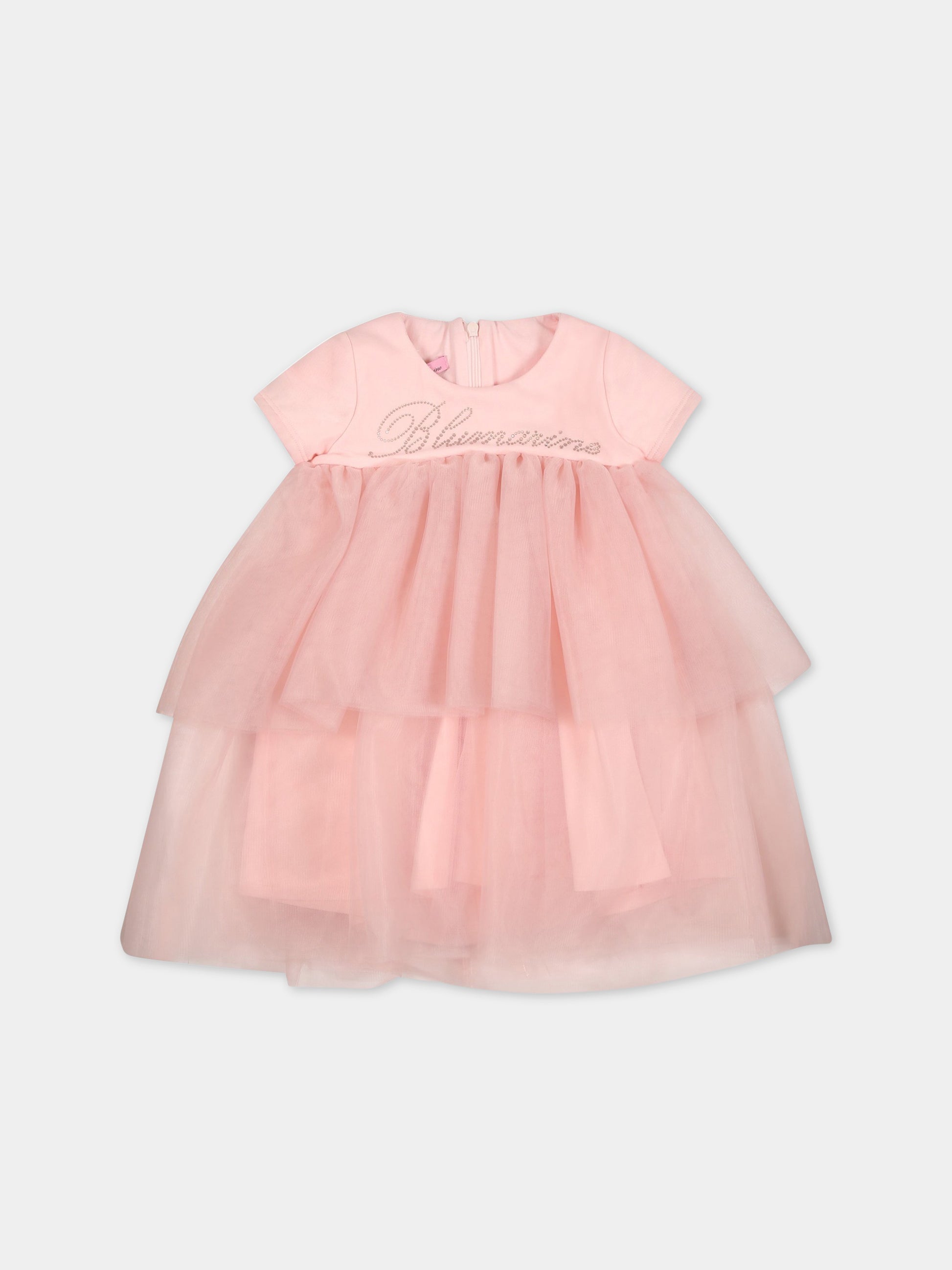 Vestito rosa per neonata con logo,Blumarine Baby,IA3117J6624 X0485
