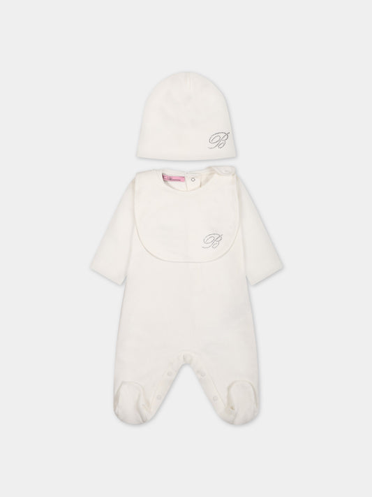 Set bianco per neonata con logo,Blumarine Baby,IA3126J6050 10602