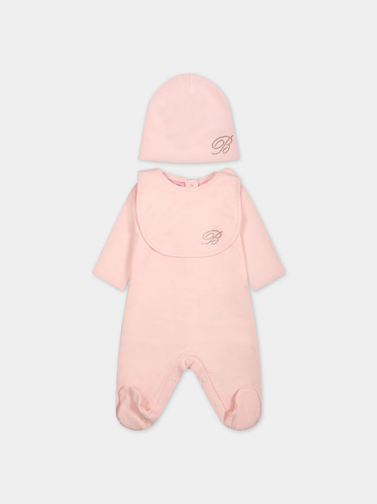 Set rosa per neonata con logo,Blumarine Baby,IA3126J6050 X0485