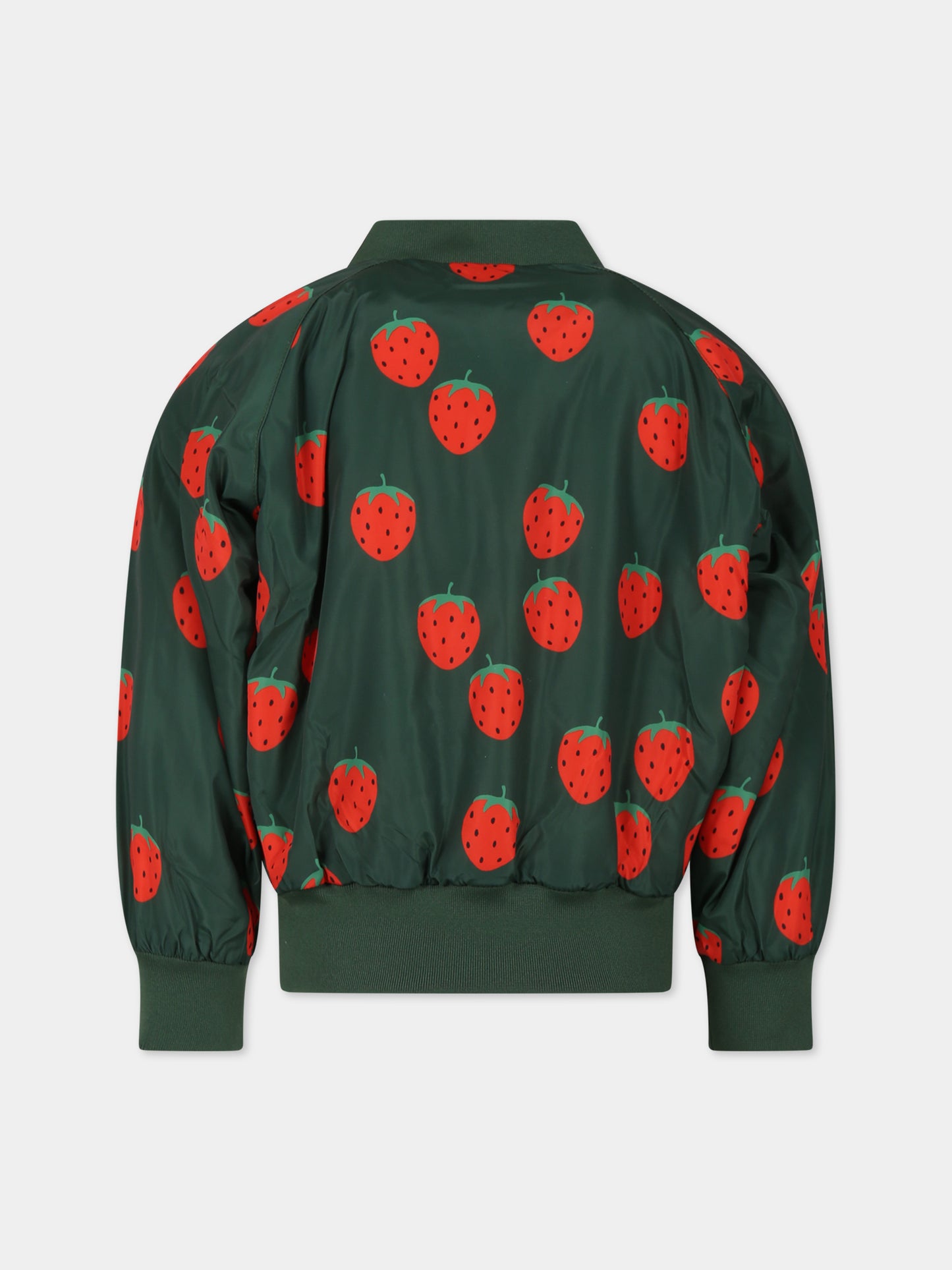 Giubbotto verde per bambina con stampa fragole e logo,Mini Rodini,2321010075