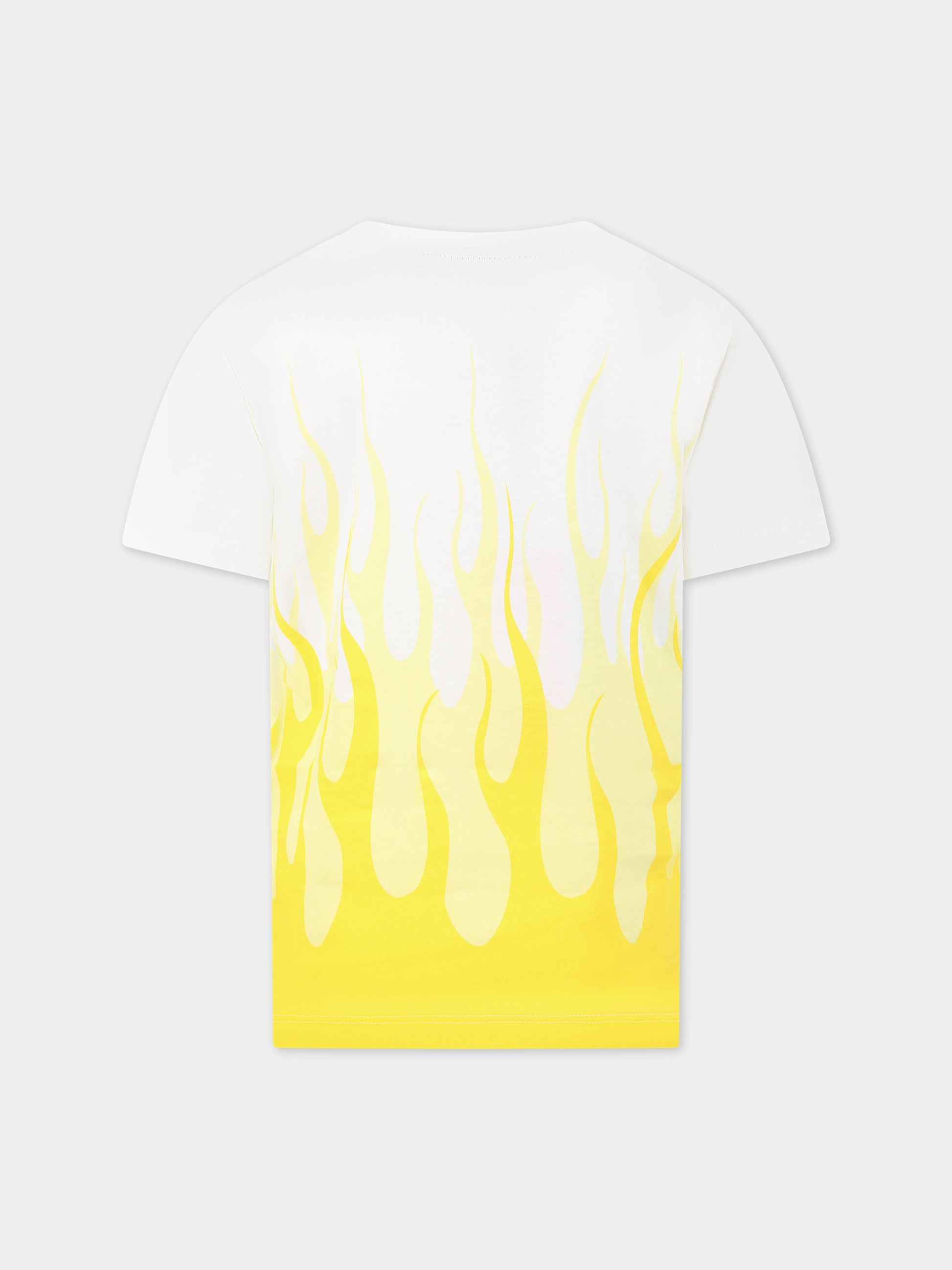 T-shirt bianca per bambino con fiamme gialle e logo,Vision Of Super,TSV3109J GIALLO