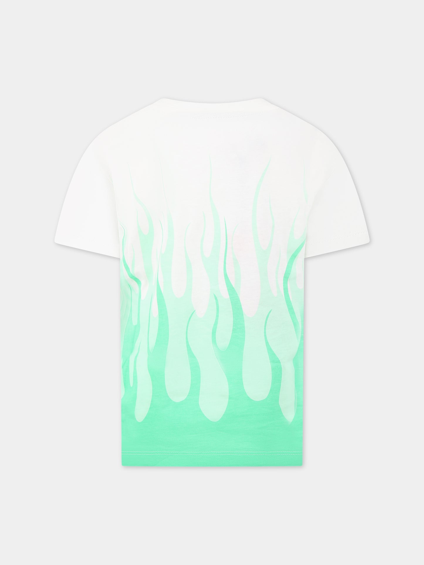 T-shirt bianca per bambino con fiamme verdi e logo,Vision Of Super,TSV3109J VERDE