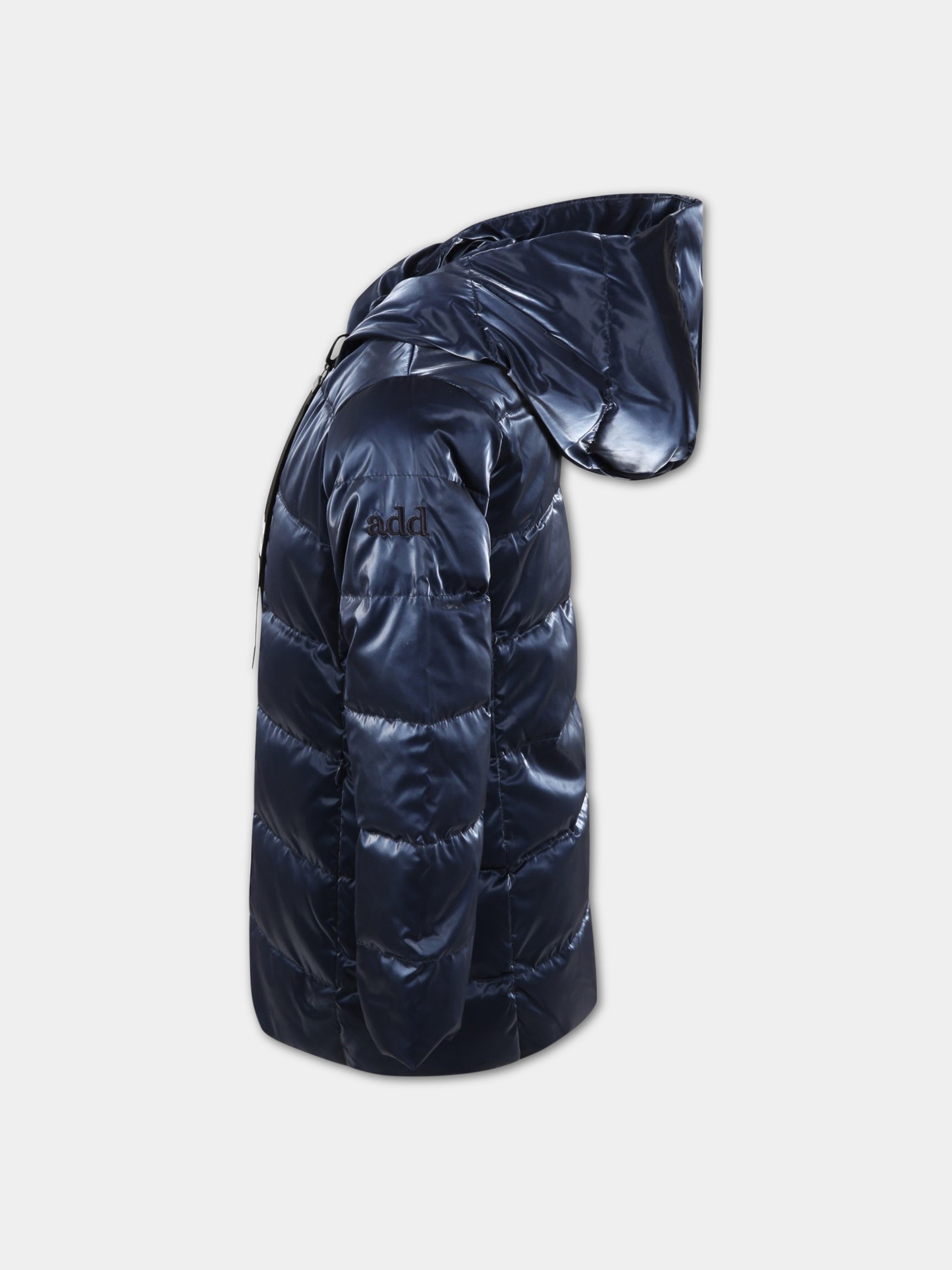 Piumino blu per bambina con logo,Add,ADFGB006 YA182 4020