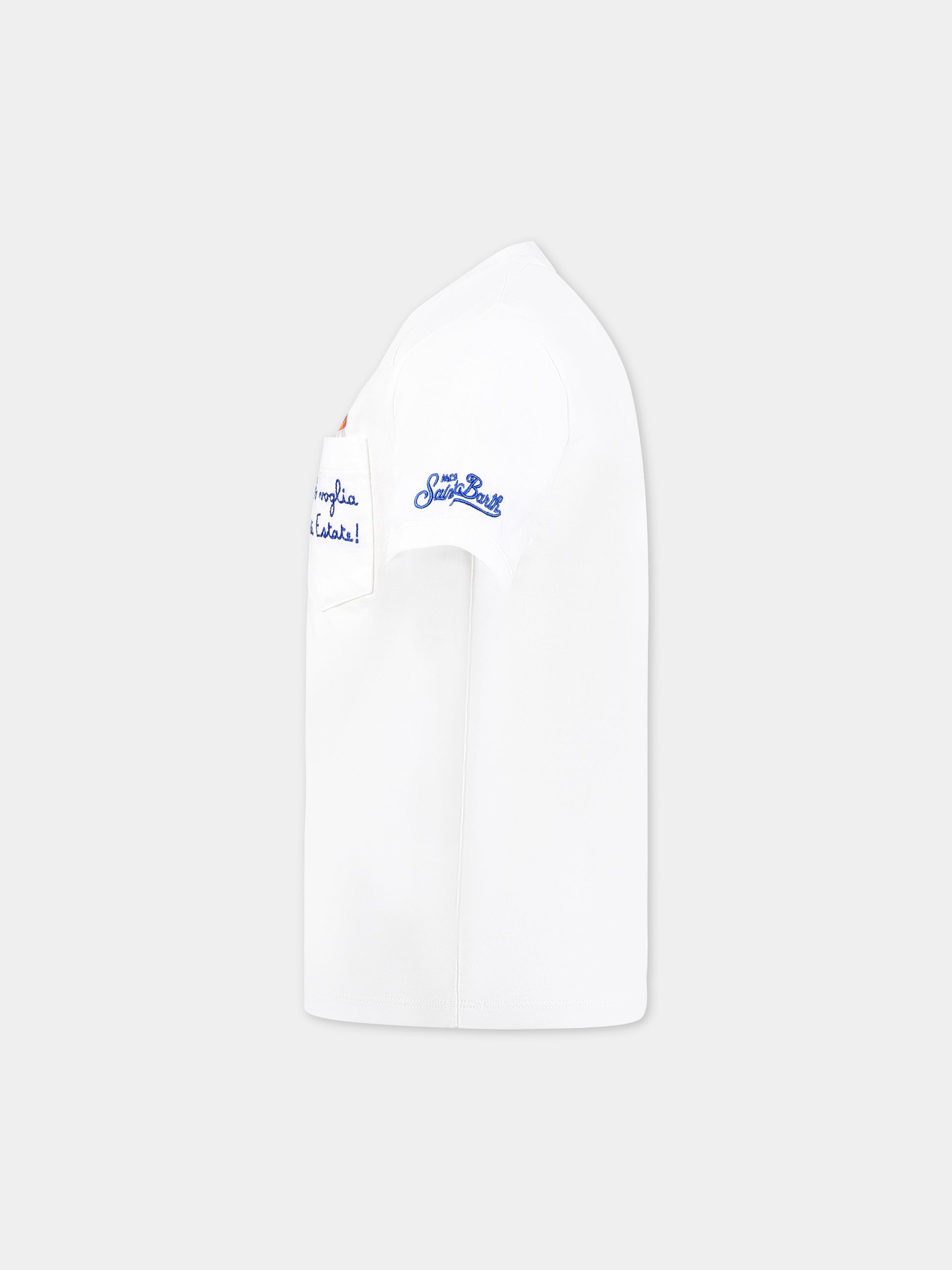 T-shirt bianca per bambini con stampa Estathé, scritta  Ho voglia di Estate  e logo,Mc2 Saint Barth,EDDY PEACH ESTATHE 01N EMB