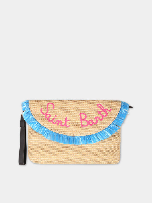 Pochette beige per bambina con logo,Mc2 Saint Barth,STRAW HANDBAG 1132 EMB