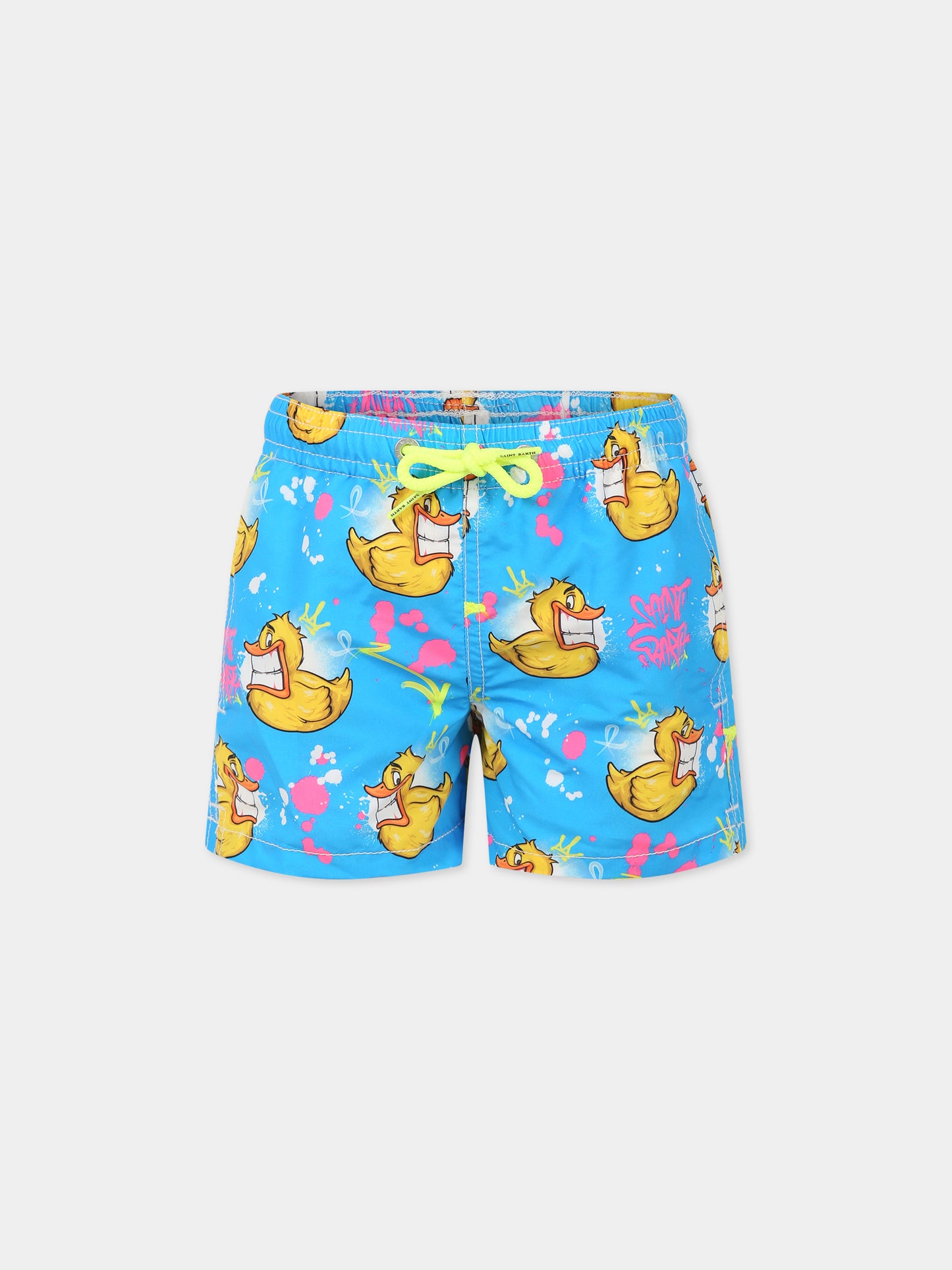 Boxer mare azzurro per bambino con stampa Ducky e logo,Mc2 Saint Barth,JEAN CPT DUCK MULTI 32