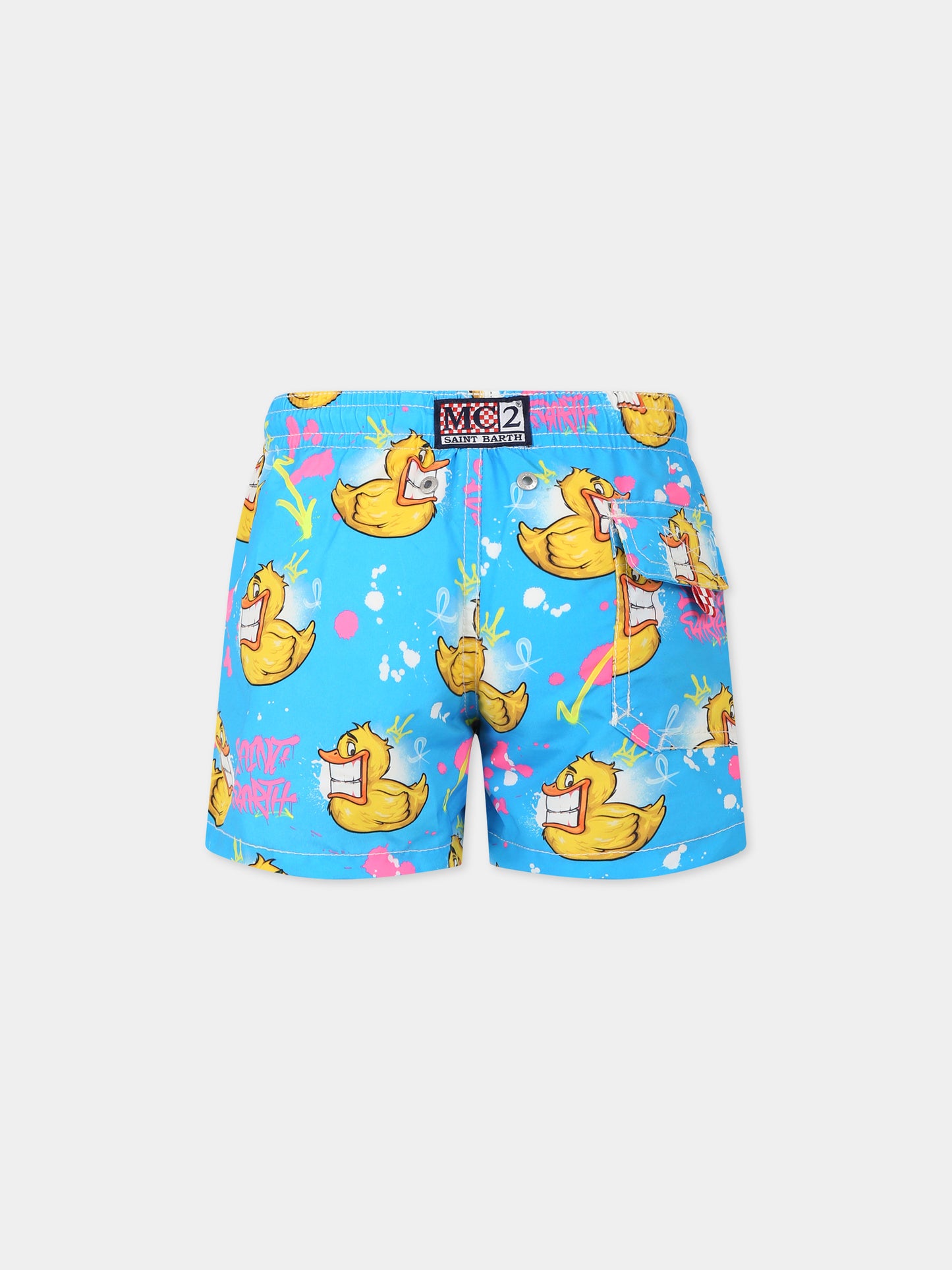 Boxer mare azzurro per bambino con stampa Ducky e logo,Mc2 Saint Barth,JEAN CPT DUCK MULTI 32
