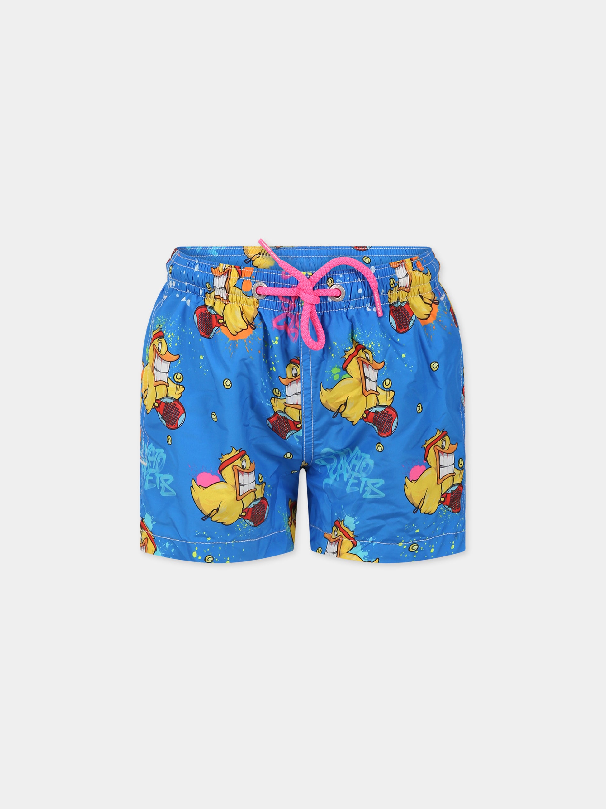 Boxer-mare blu per bambino con stampa Ducky e logo,Mc2 Saint Barth,JEAN LIGHTING CPT DUCKY PADEL 17