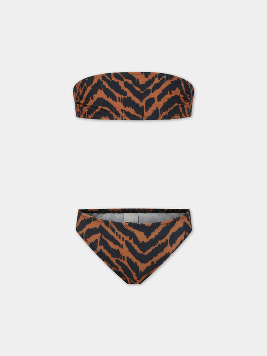 Bikini multicolor per bambina con logo,Matineè,CC4016 PETITE ANDREA TIGRE