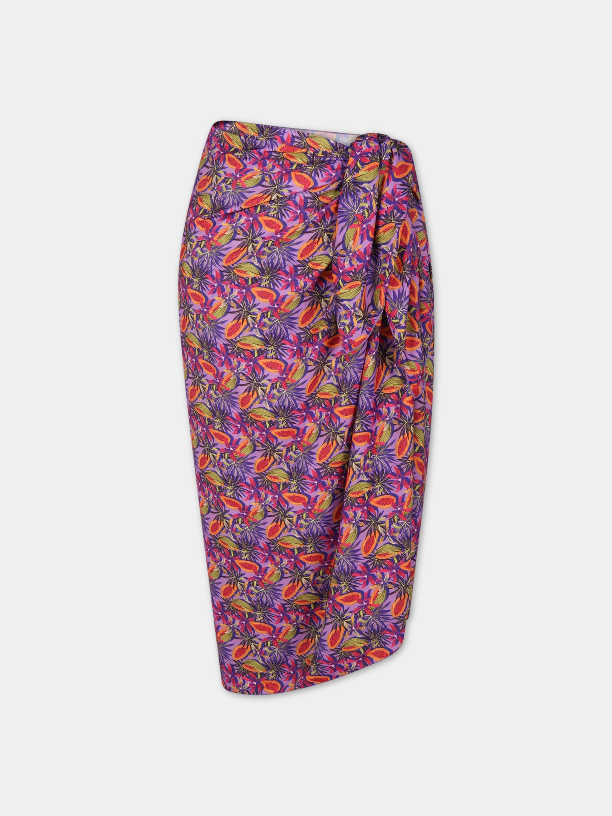 Pareo viola da donna con stampa papaya,Matineè,DM4008 ALEXANDRA PAPAYA VIOLA