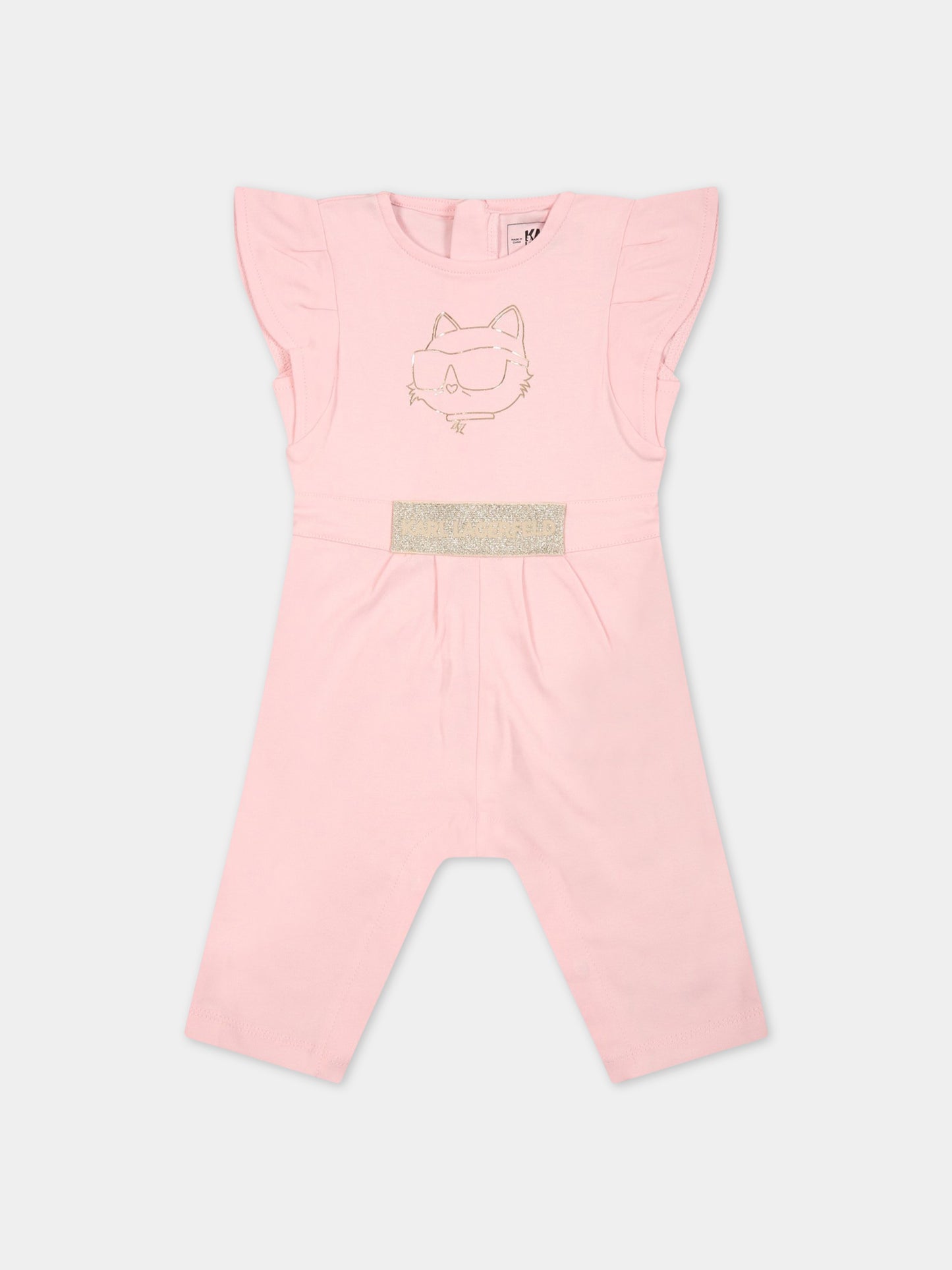 Tutina rosa per neonata con stampa e patch logato,Karl Lagerfeld Kids,Z94068 475
