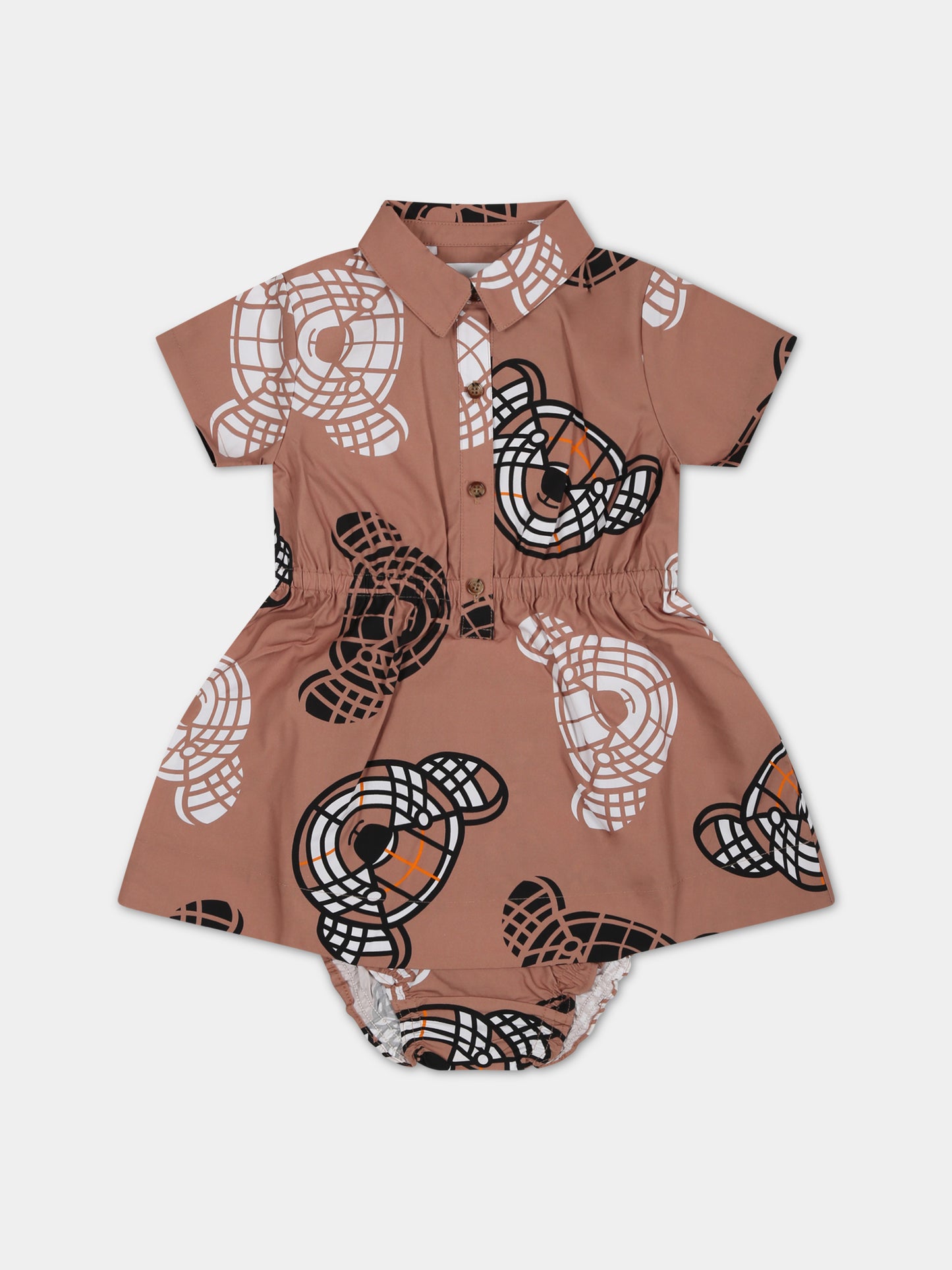 Completo beige per neonata con Teddy Bear all-over,Burberry Kids,8062577