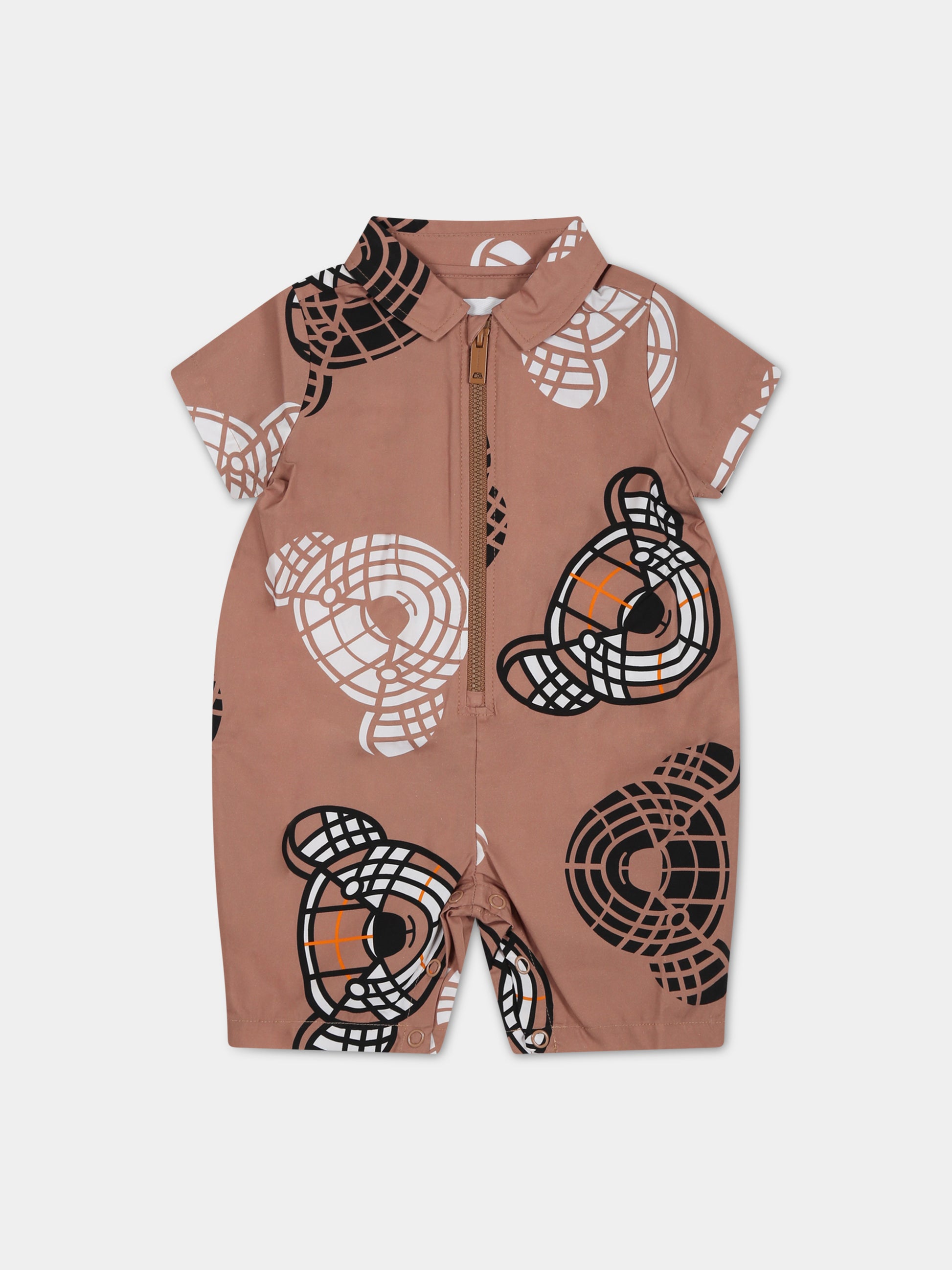 Pagliaccetto beige per neonati con Thomas Bear all-over,Burberry Kids,8062578