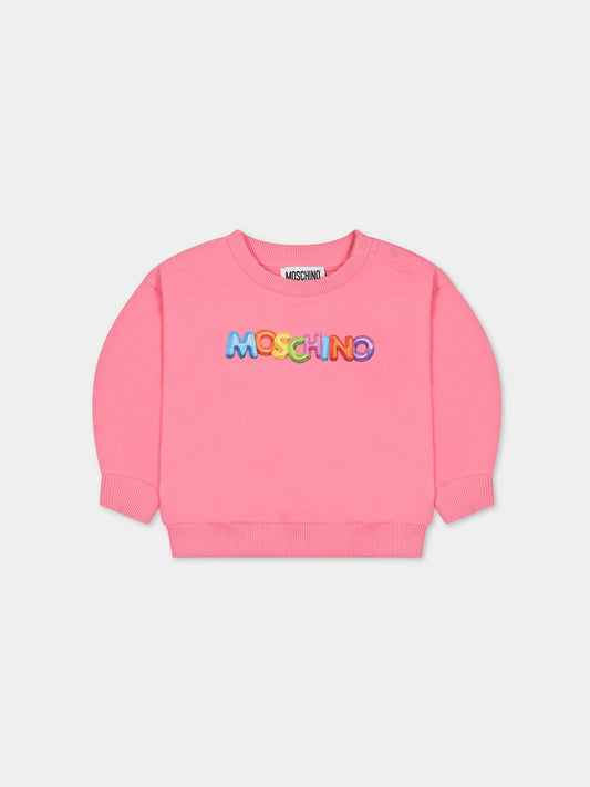 Felpa rosa per neonata con logo,Moschino Kids,MDF02Q LDA00 51470
