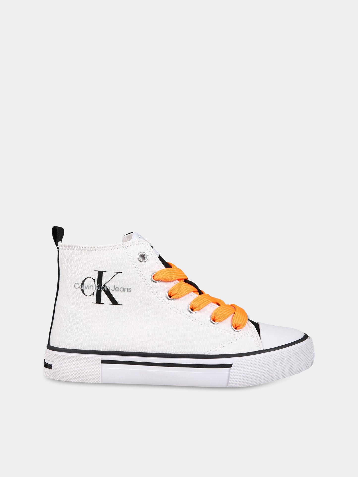Sneakers bianche per bambini con logo,Calvin Klein Kids,V3X9 80569 0890X002