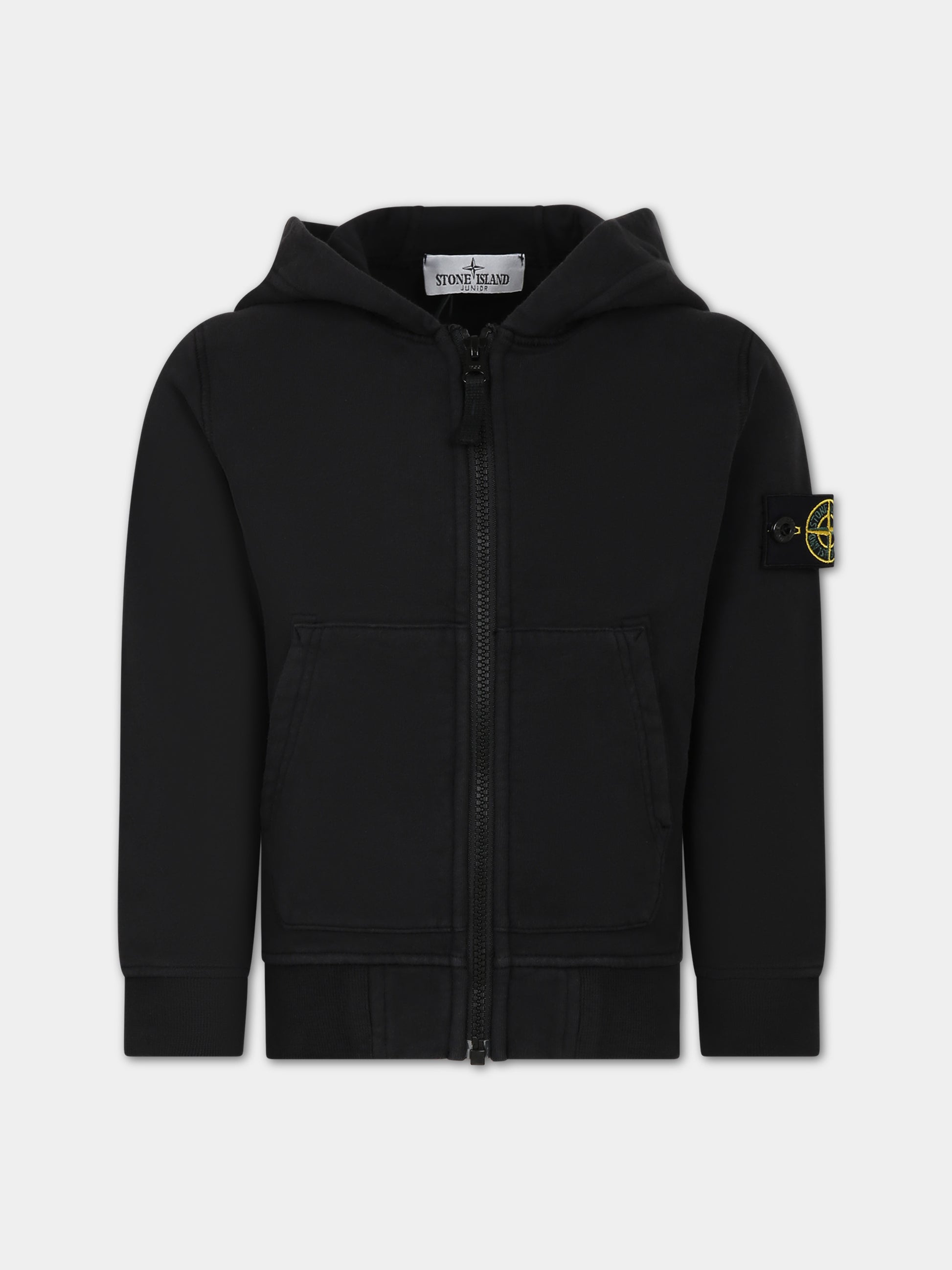 Felpa nera per bambino con bussola,Stone Island Junior,791660720 V0029