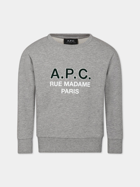 Felpa grigia per bambini con logo,A.p.c.,COEZD E27851 PLA HEATHER GREY