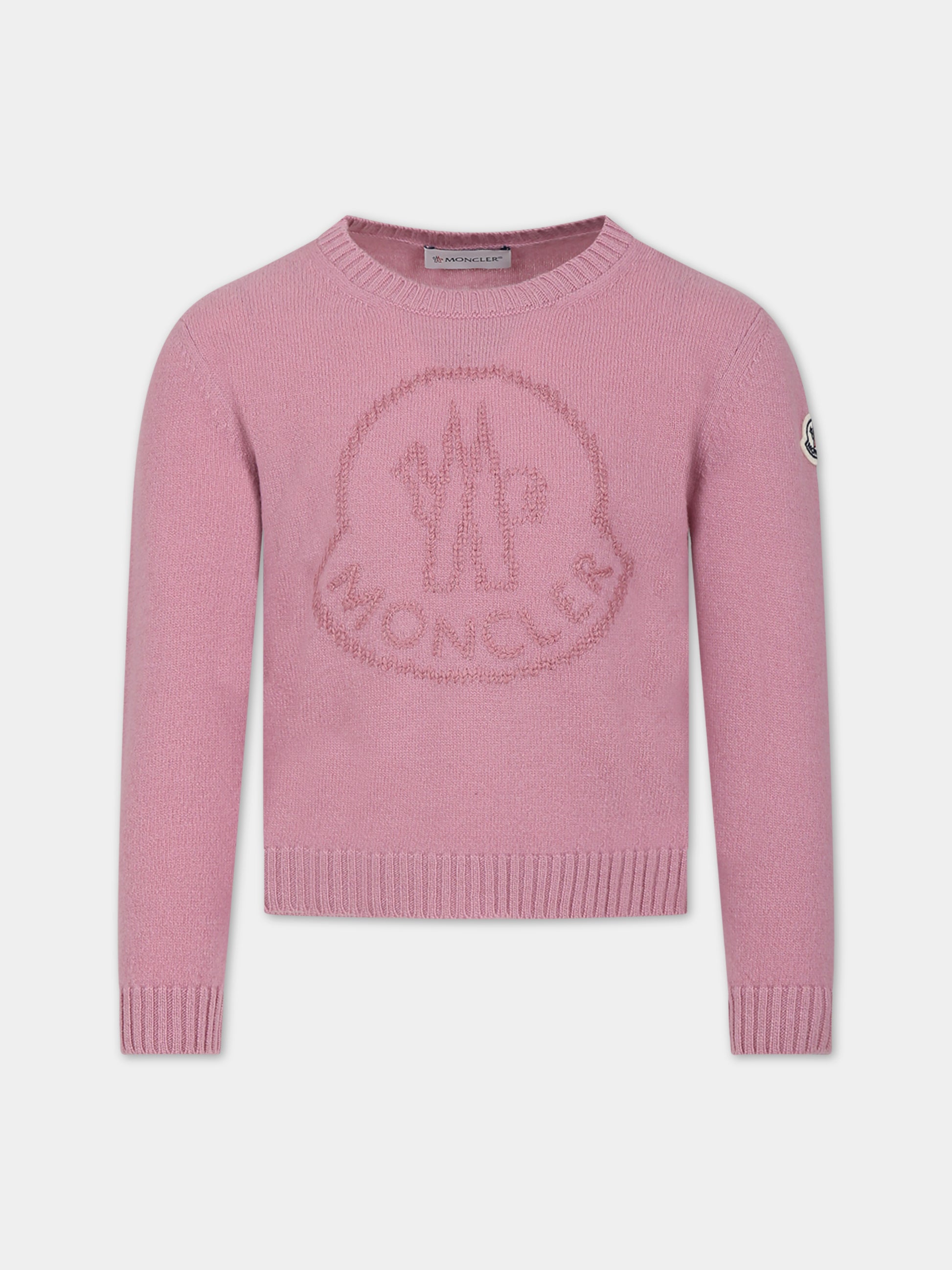 Maglione rosa per bambina con logo,Moncler Kids,954 9C00005 M1241 536