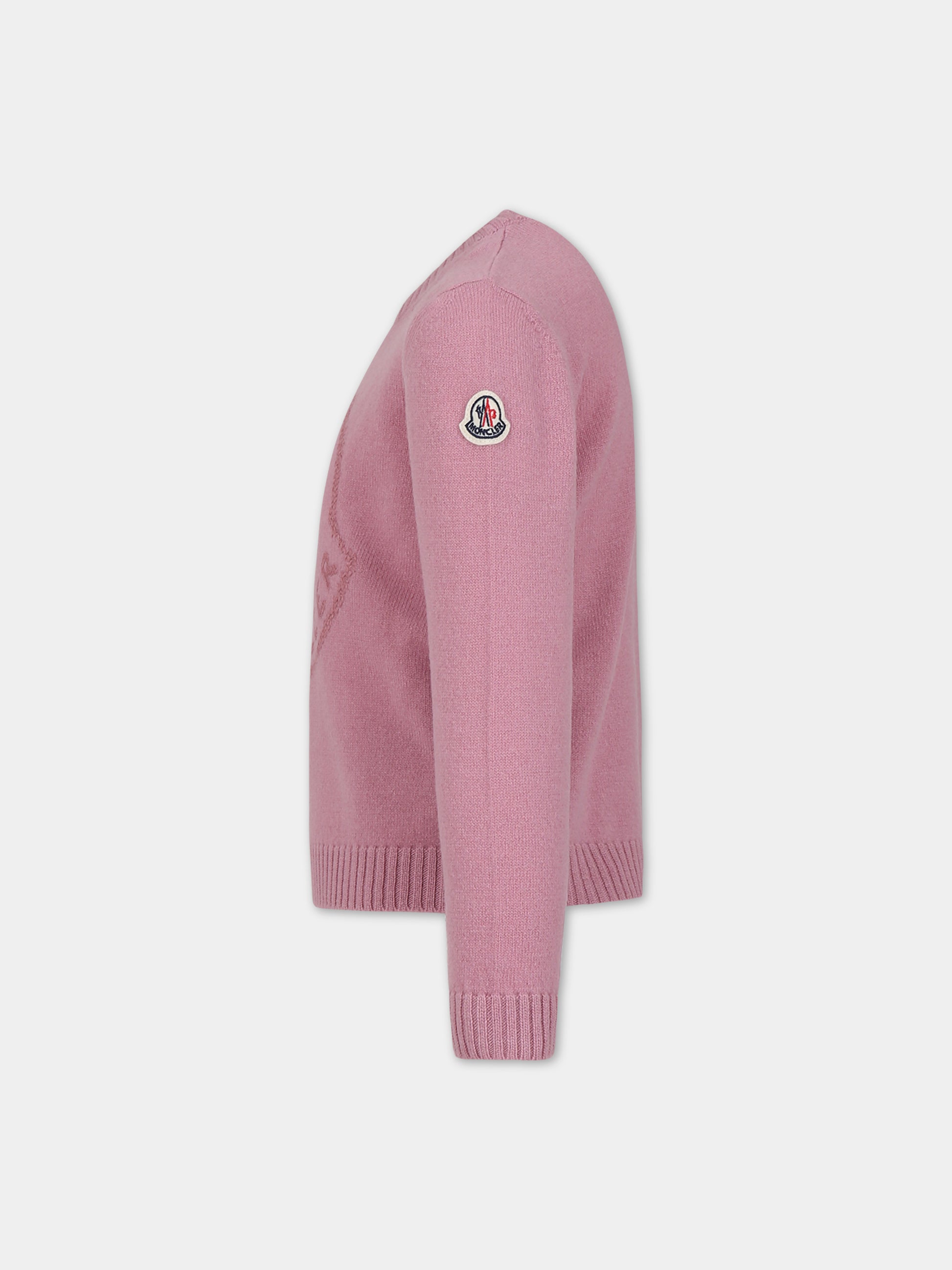 Maglione rosa per bambina con logo,Moncler Kids,954 9C00005 M1241 536
