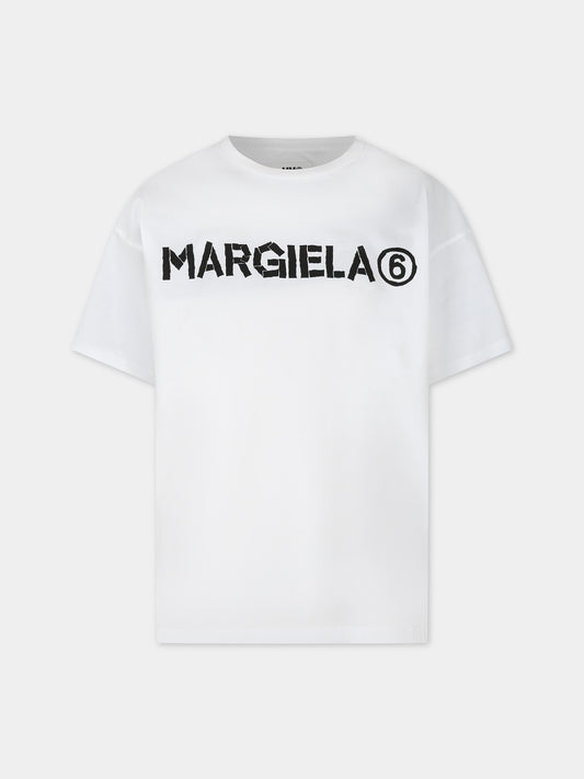 T-shirt bianca per bambini con logo,Mm6 Maison Margiela,M60408 MM009 MM6T65U M6100