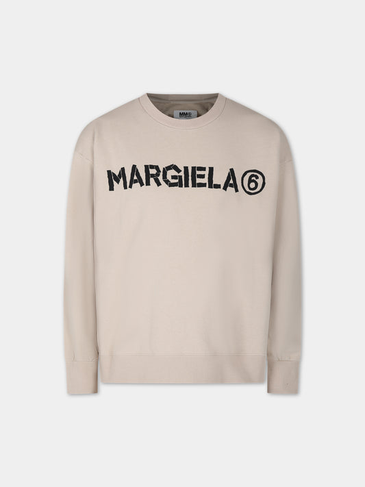 Felpa beige per bambini con logo,Mm6 Maison Margiela,M60407 MM006 MM6S61U M6704