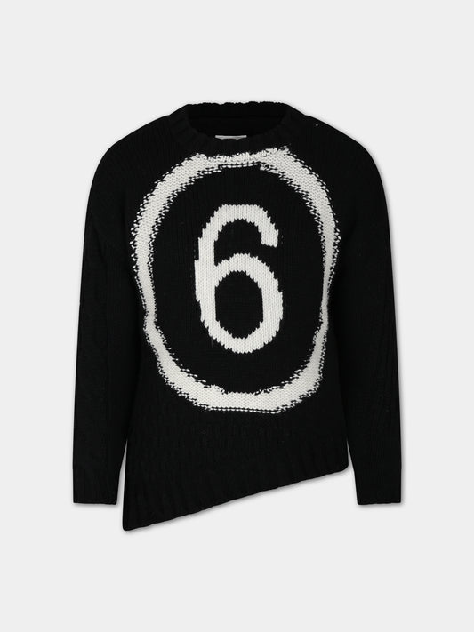 Maglione nero per bambini con logo,Mm6 Maison Margiela,M60476 MM01T MM6K18U M6900