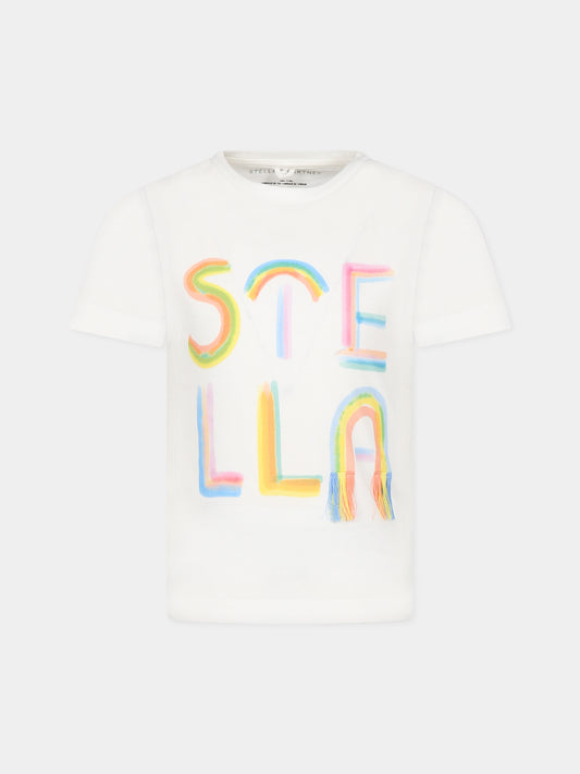 T-shirt bianca per bambina con logo,Stella Mccartney Kids,TT8D81 Z0434 101