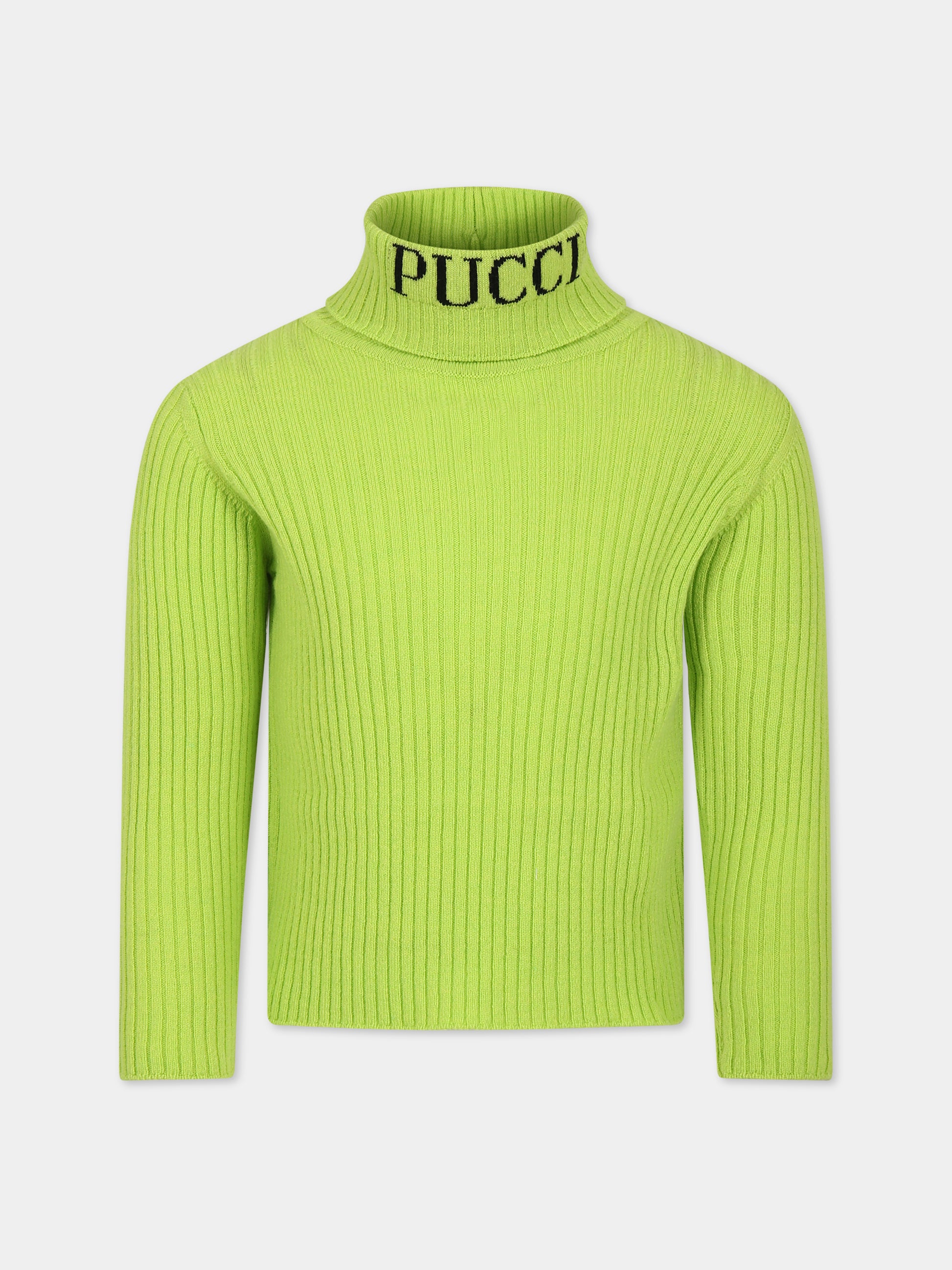 Dolcevita verde per bambina con logo,Emilio Pucci Junior,PT9A60 W0023 784