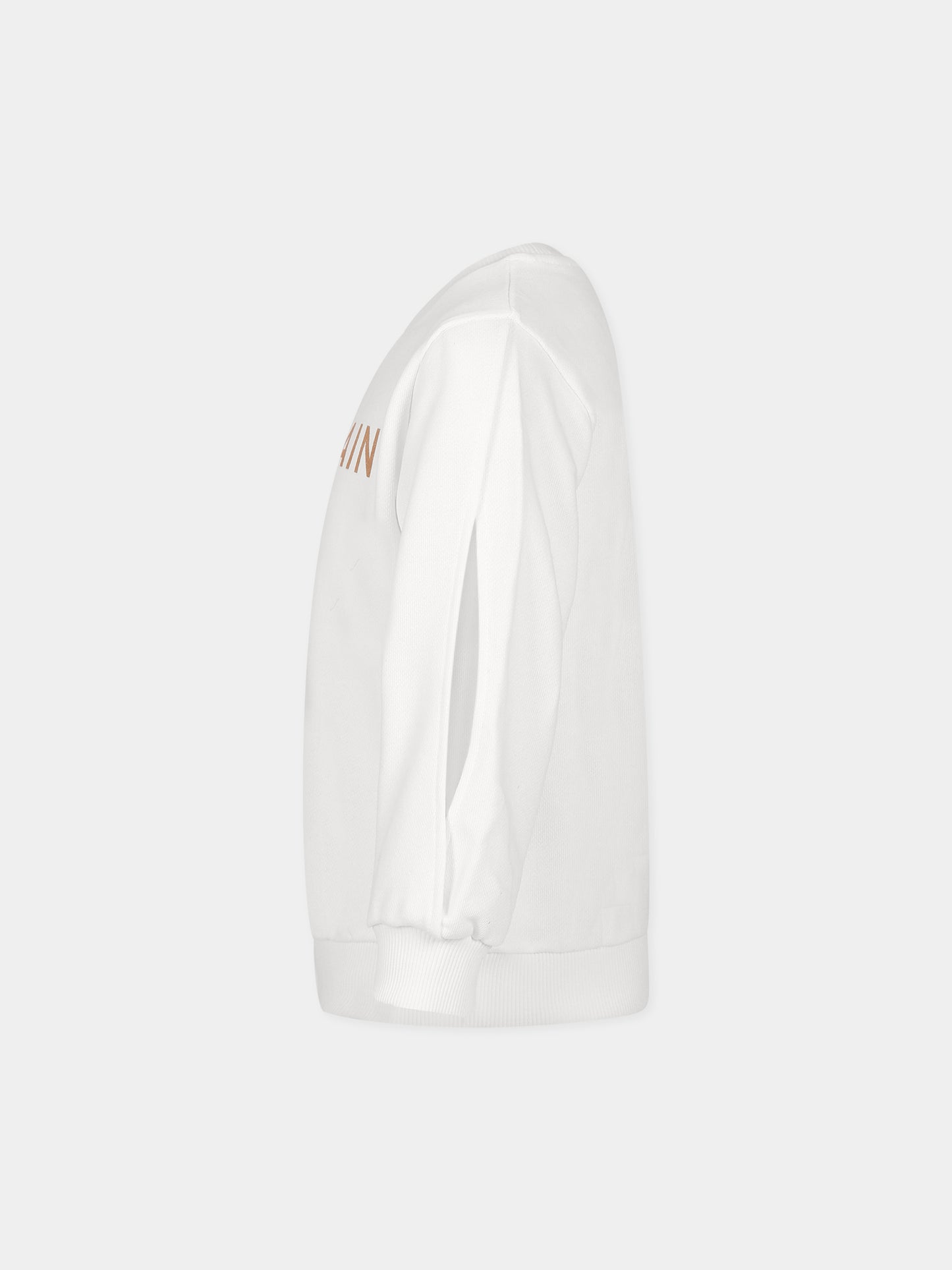 Felpa bianca con iconico logo metalizzato per bambina,Balmain Kids,BT4A60 Z0001 102