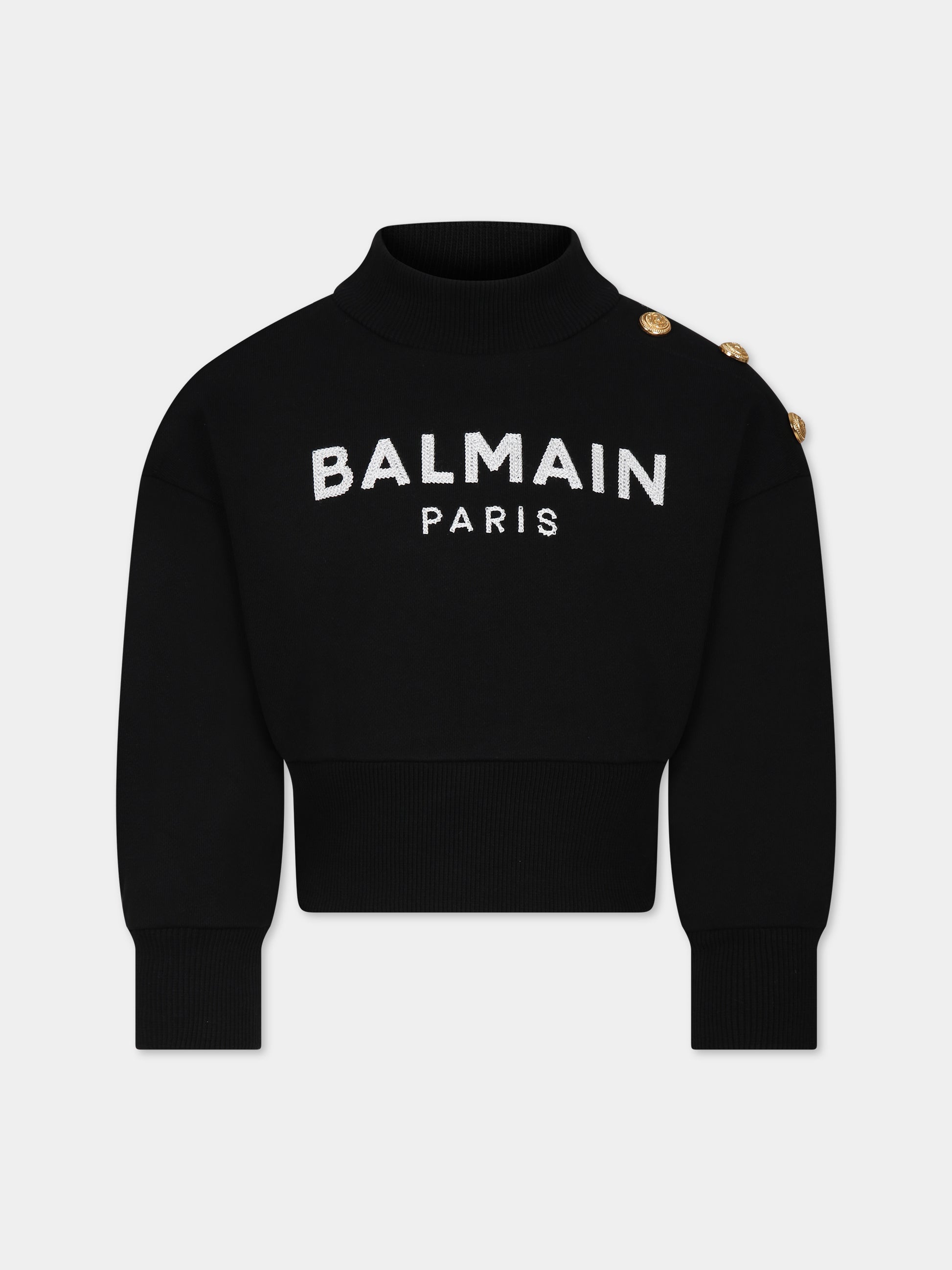 Felpa nera per bambina con logo,Balmain Kids,BT4A40 Z0081 930AV