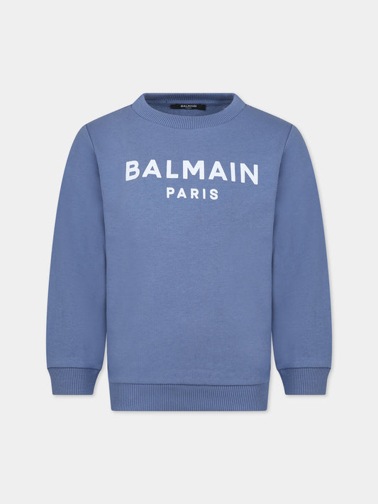 Felpa blu per bambini con logo,Balmain Kids,BT4Q80 Z0114 668