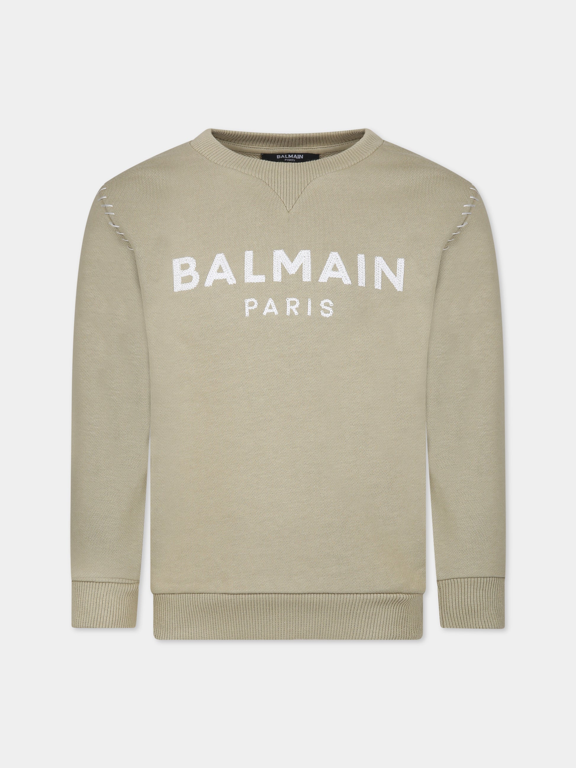 Felpa verde per bambini con logo,Balmain Kids,BT4P70 Z0081 725