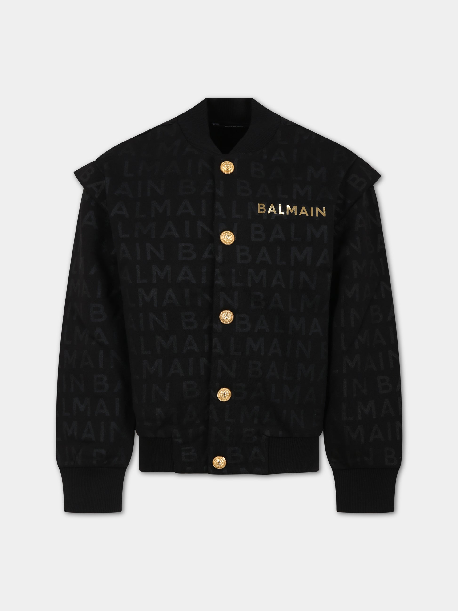 Bomber nero per bambini con logo,Balmain Kids,BT4Q00 Z1524 930NE